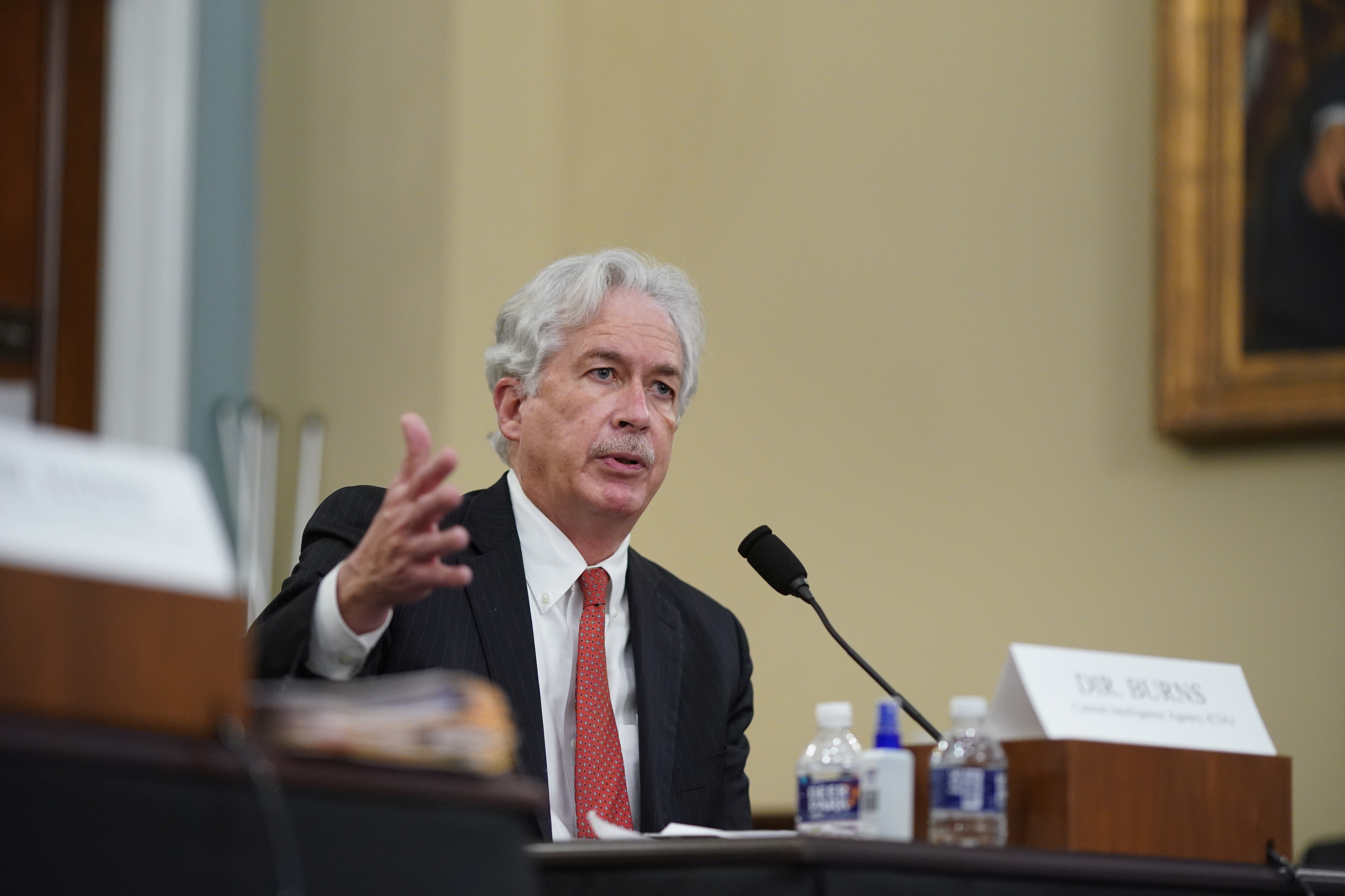 CIA Director William Burns gestures as he speaks during a House Intelligence Committee hearing on worldwide threats in Washington, D.C., April 15, 2021.