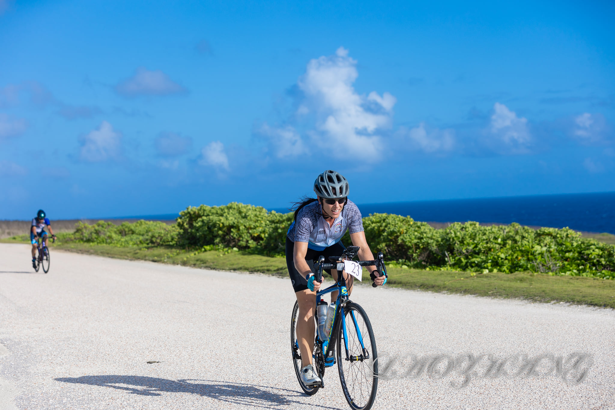 Robyn Spaeth heads for the finish line during the Saipan Unity Lions Club 6th Annual Bike Race Sunday at Banzai Cliff.
