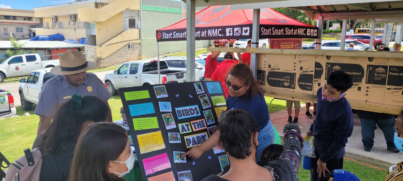 Students learn about different birds they can find at  American Memorial Park.