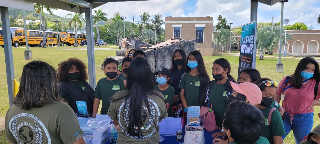 Students learn about the efforts to make the Marianas plastic-free.