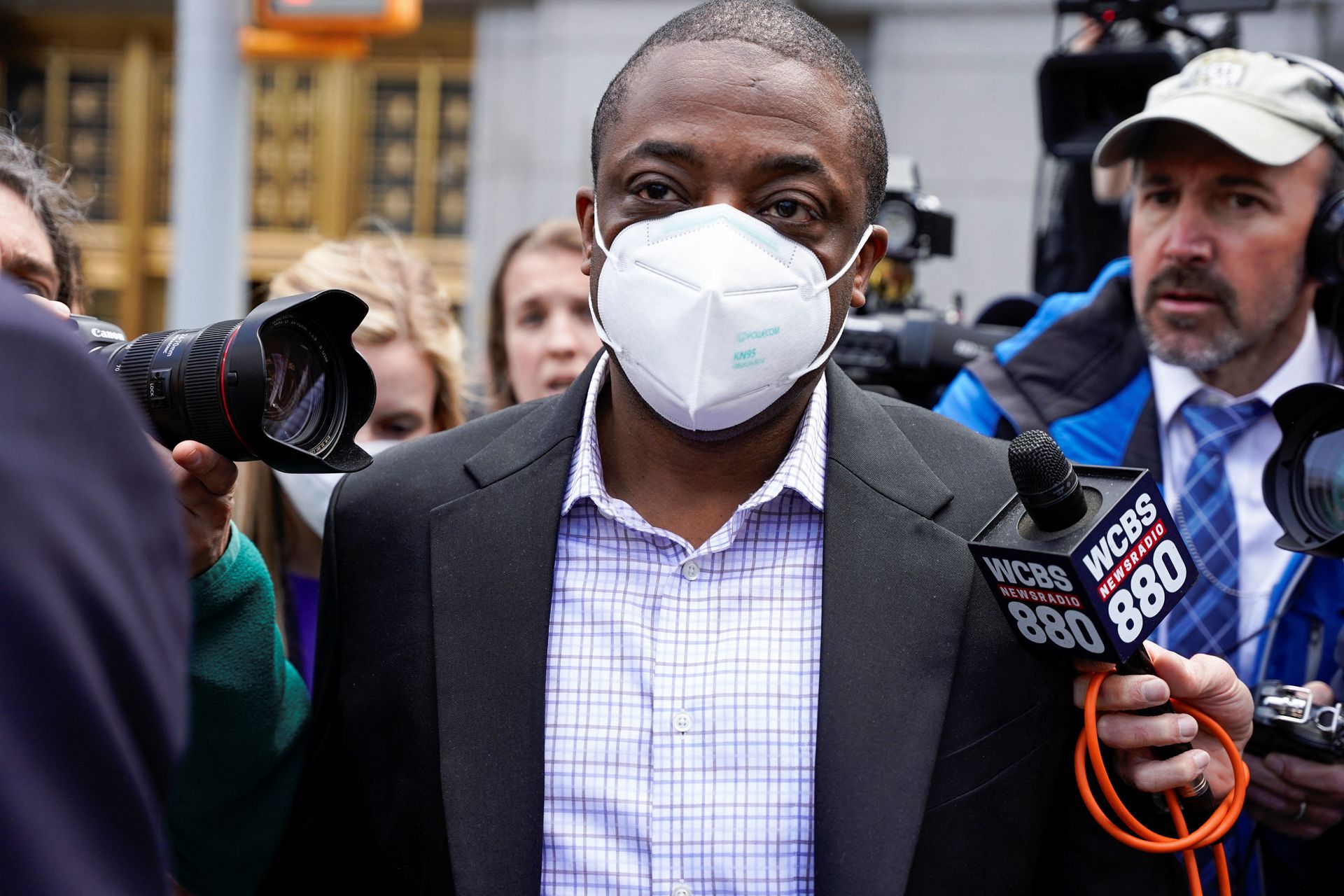 New York State Lt. Gov. Brian Benjamin who has been arrested and charged with bribery and fraud leaves a courthouse in New York on April 12, 2022.