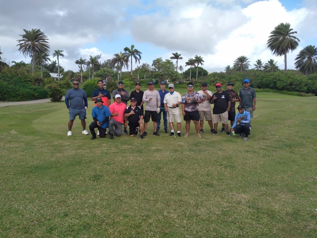 The Familia Golf Association members headed by Anthony S. Camacho Jr. pose for a group photo during their March 27, 2022 tournament at Kingfisher Golf Links. Five top players were awarded with cash and trophies. Edward Terlaje Sr. finished first; John Matsumoto, second; JP Celis, third; Eddie Terlaje Jr., fourth; and Joe Terlaje fifth.