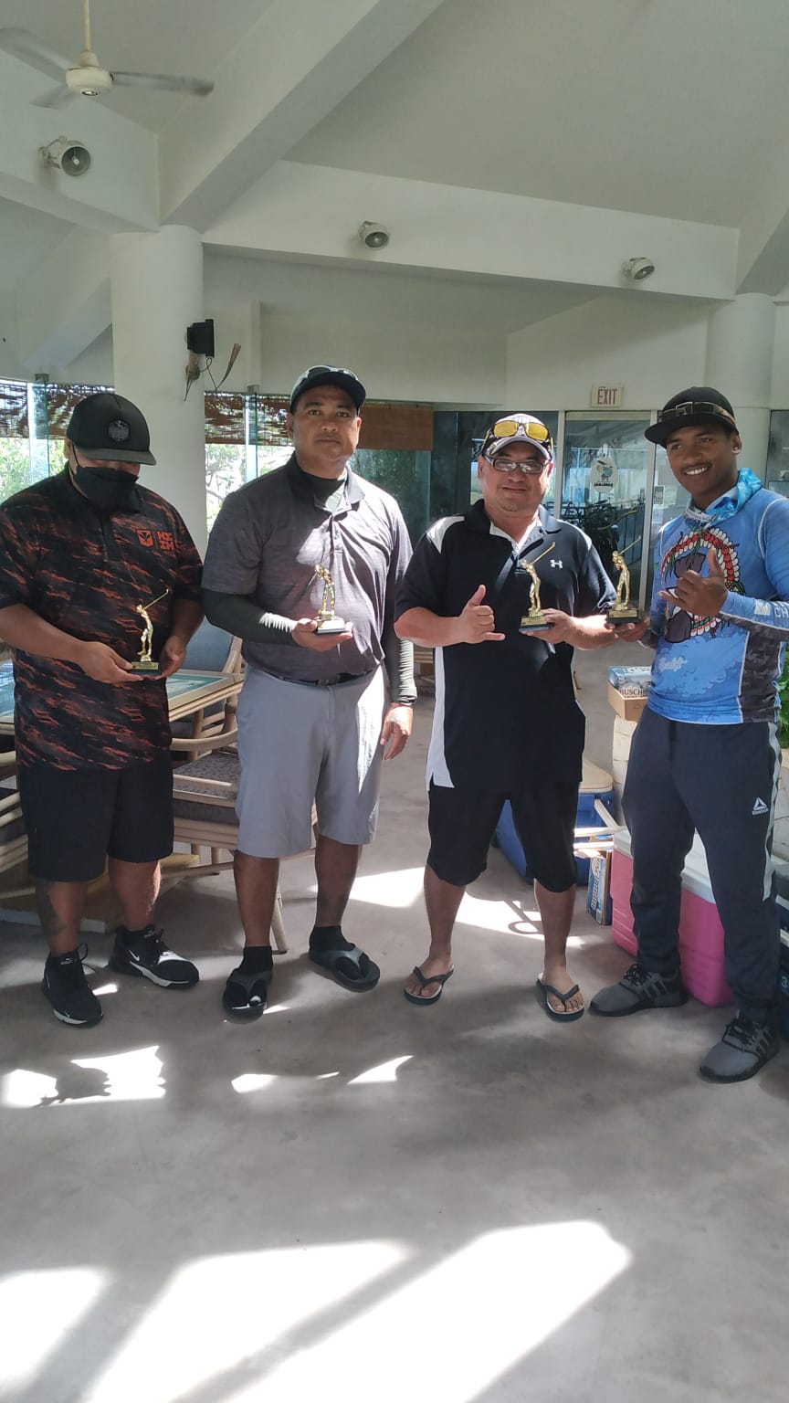 February's top players received trophies and cash prizes.  Justin Mizutani finished first while  Melvin "MJ" K. Aldan Jr. placed second.  The other February winners are IA, Al Aldan and Eddie Terlaje. From left,  IA,  Al Aldan, Eddie Terlaje Sr. and  Melvin "MJ" K. Aldan Jr. Not in photo: Justin Mizutani.