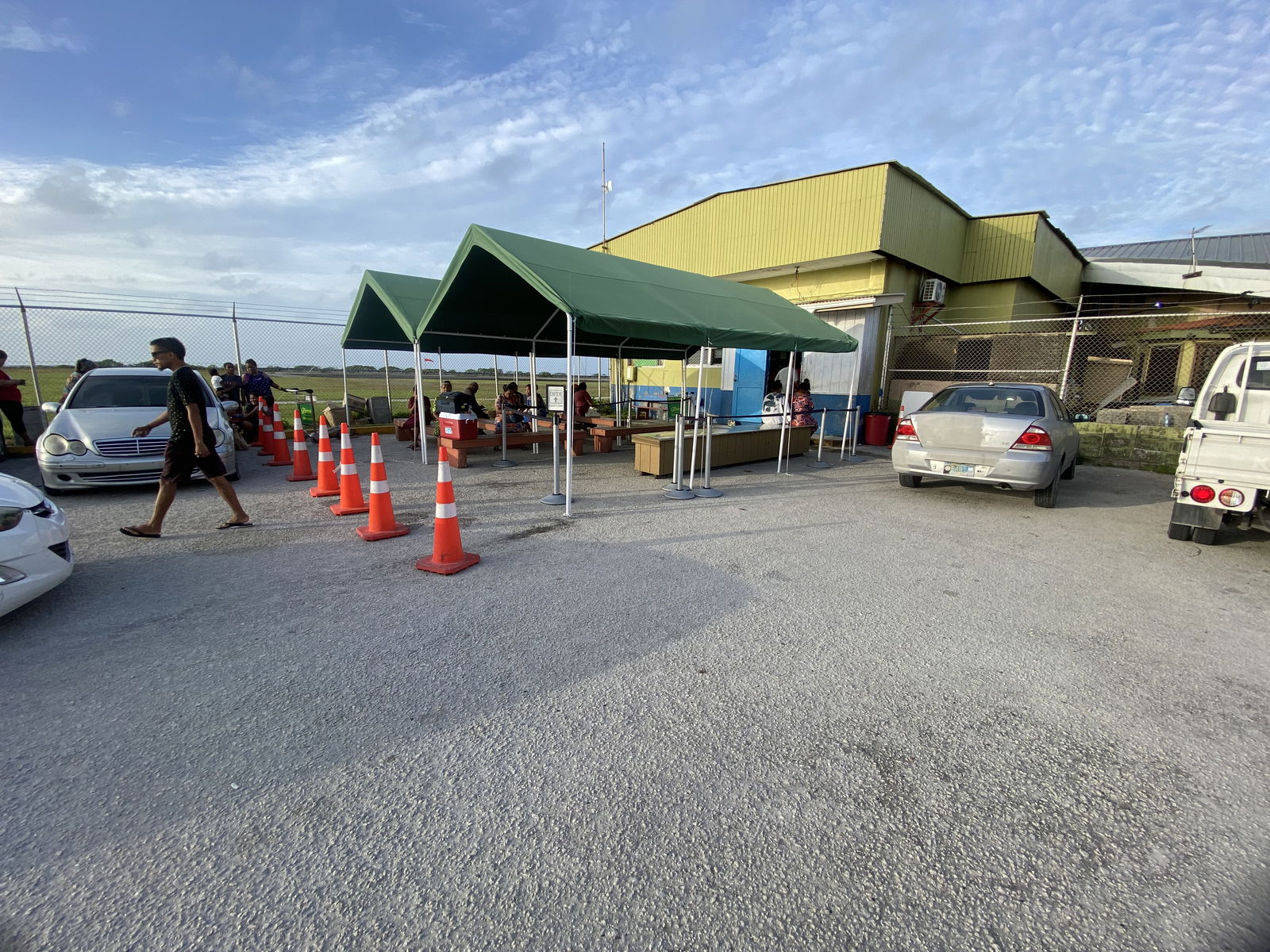 Air Marshall Islands set up a temporary passenger check-in using its cargo facility next to the main terminal at Amata Kabua International Airport in Majuro after the terminal was declared unsafe for use in January.