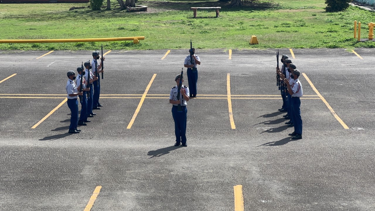 The Marianas High School Dolphin Battalion armed team competes in the annual CNMI drill competition.