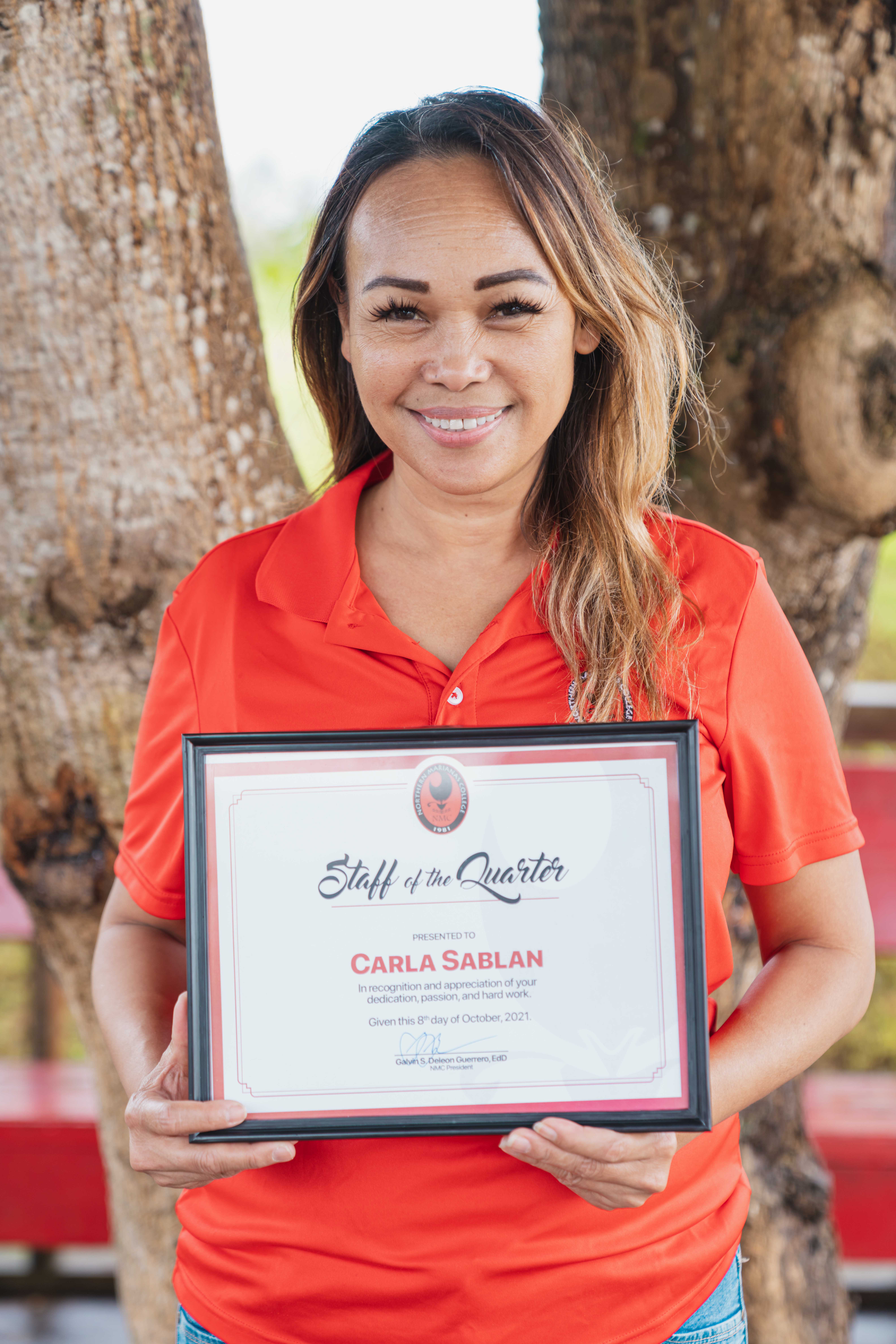 NMC Staff of the Quarter awardee Carla Sablan.