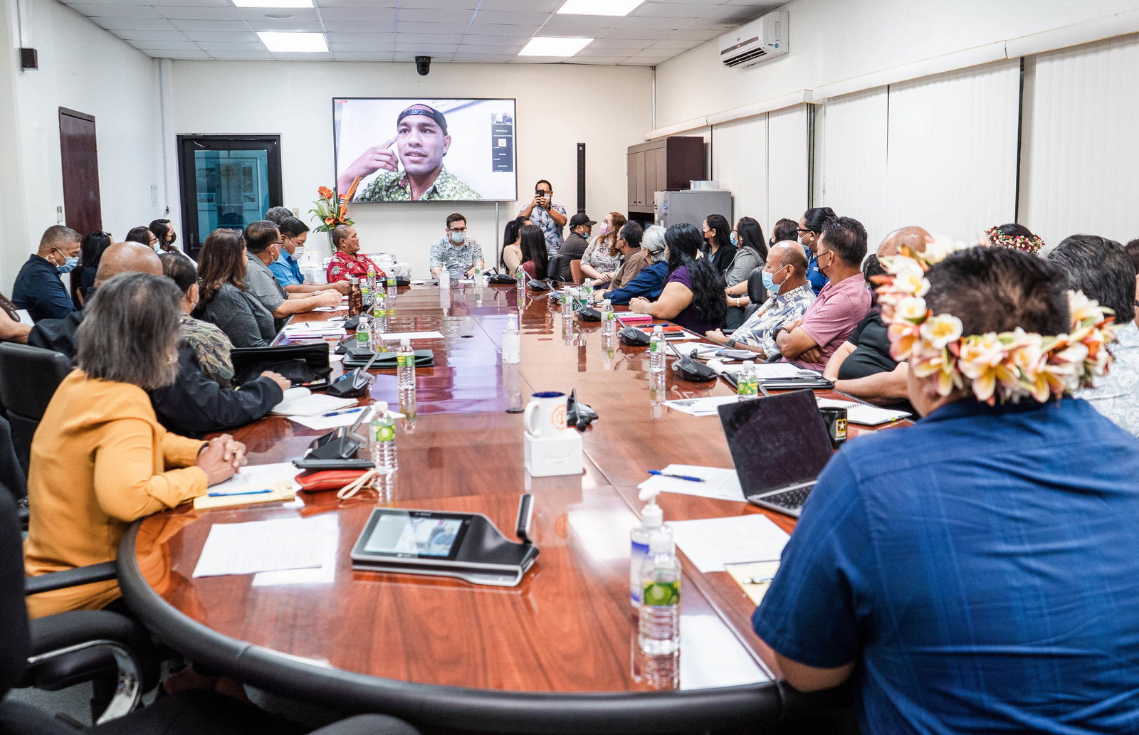 Gov. Ralph DLG Torres on Tuesday signed Directive No. 2022-001, to implement the CNMI executive branch’s Fit-To-Lead Health and Wellness Campaign. In the photo, local mixed martial arts champion Frank "The Crank" Camacho virtually joins Gov. Ralph DLG Torres and members of his cabinet to discuss the Fit-To-Lead Health and Wellness Campaign and other ways to live healthier.