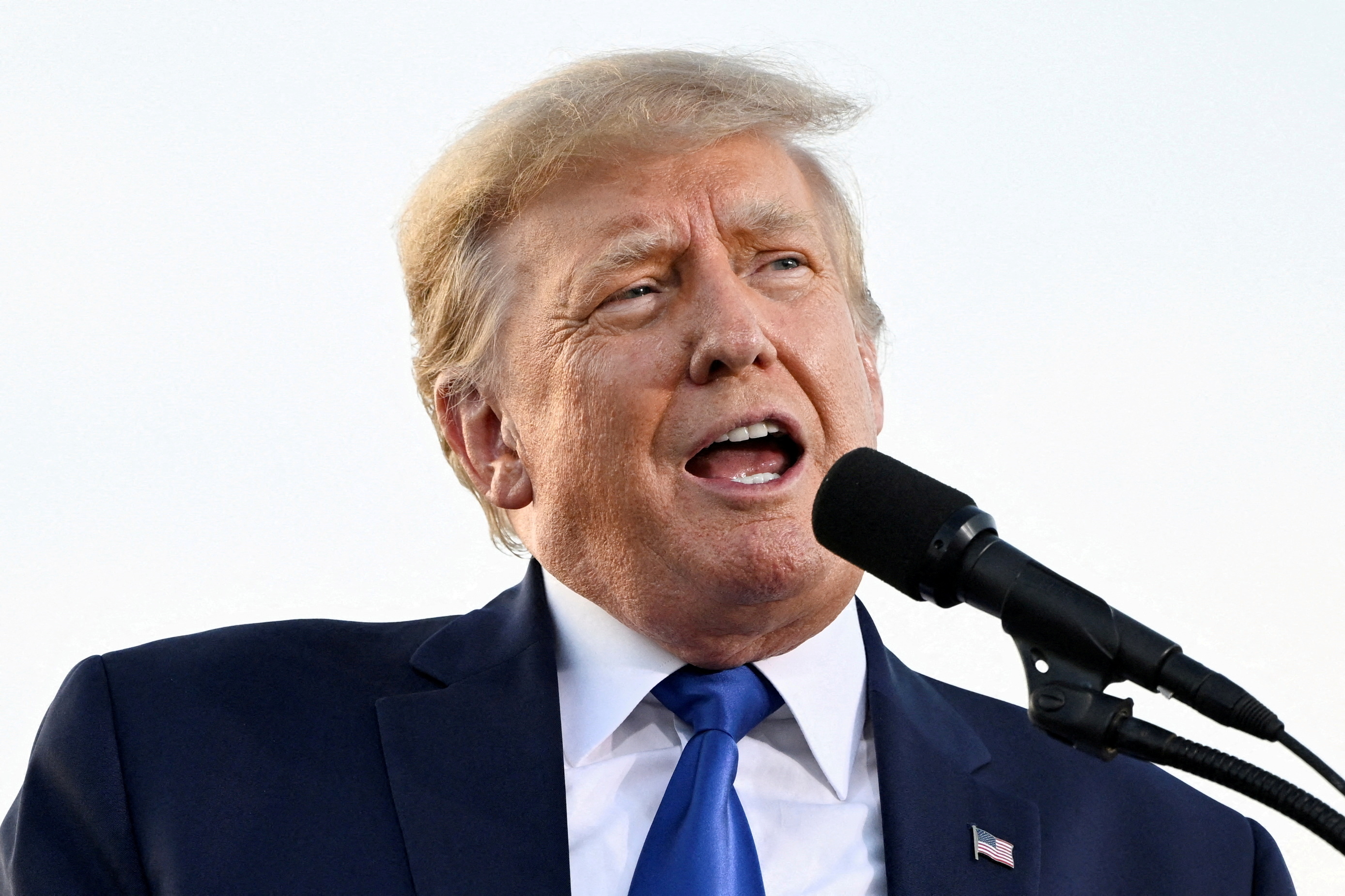 Former President Donald Trump speaks during a rally to boost Ohio Republican candidates ahead of their May 3 primary election, at the county fairgrounds in Delaware, Ohio on April 23, 2022.