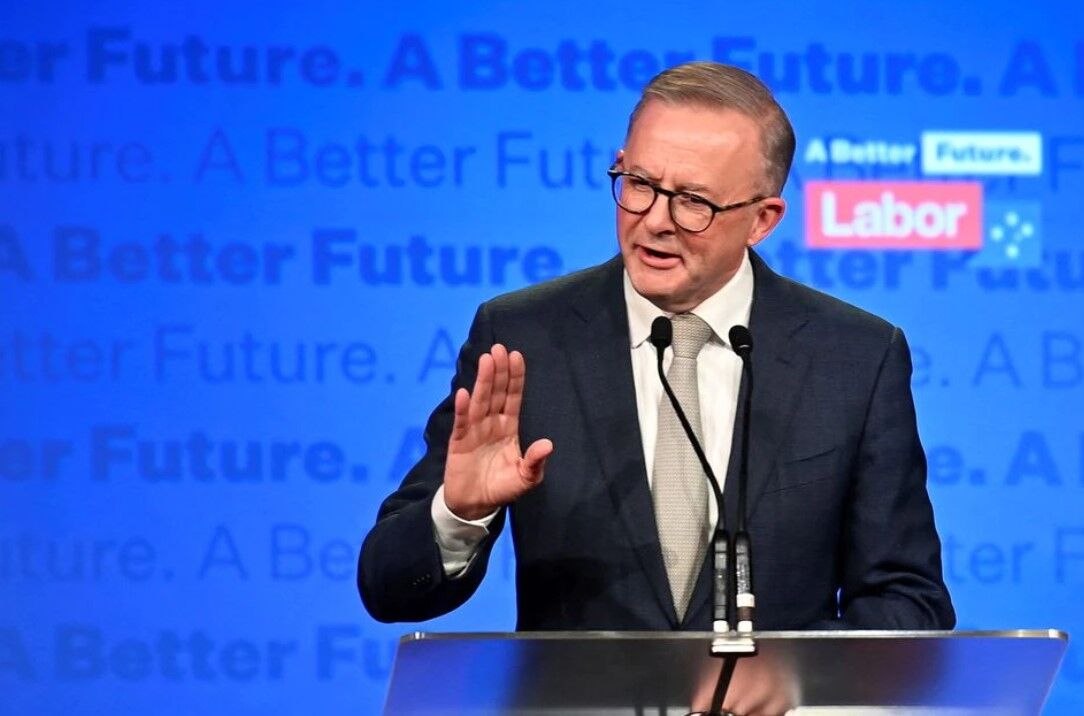 Anthony Albanese, leader of Australia's Labor Party, addresses supporters after incumbent Prime Minister and Liberal Party leader Scott Morrison conceded defeat in the country's general election, in Sydney, Australia, May 21, 2022.