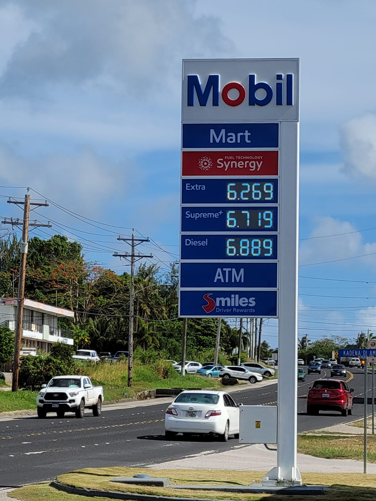 Mobil Oil Marianas Middle Road-Garapan displays its new prices at around 3 p.m. Thursday.