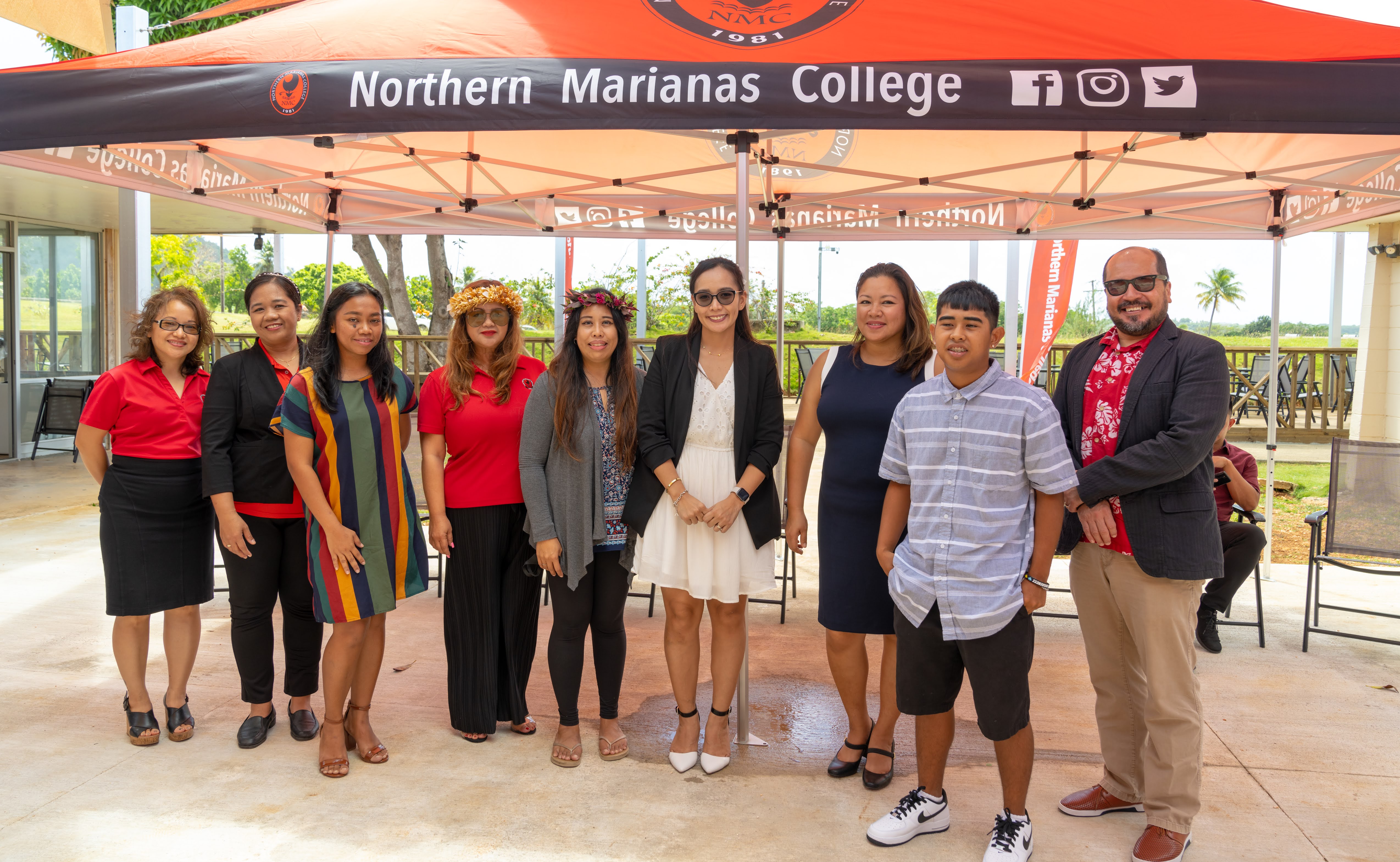 From left, Northern Marianas College Financial Aid Office Director Daisy Manglona-Propst, NMC Interim Dean for Academic Programs and Services Vilma Reyes, Matson scholarship recipient Jessy Lou Lizama, NMC Dean for Student Support Services Charlotte Cepeda, Matson scholarship recipients Maricon Bricia-Allen and Jamerie Paras, Matson Liaison Marites Yumul, Matson scholarship recipient Ross Anthony Arriola, and NMC President Galvin Deleon Guerrero, EdD.