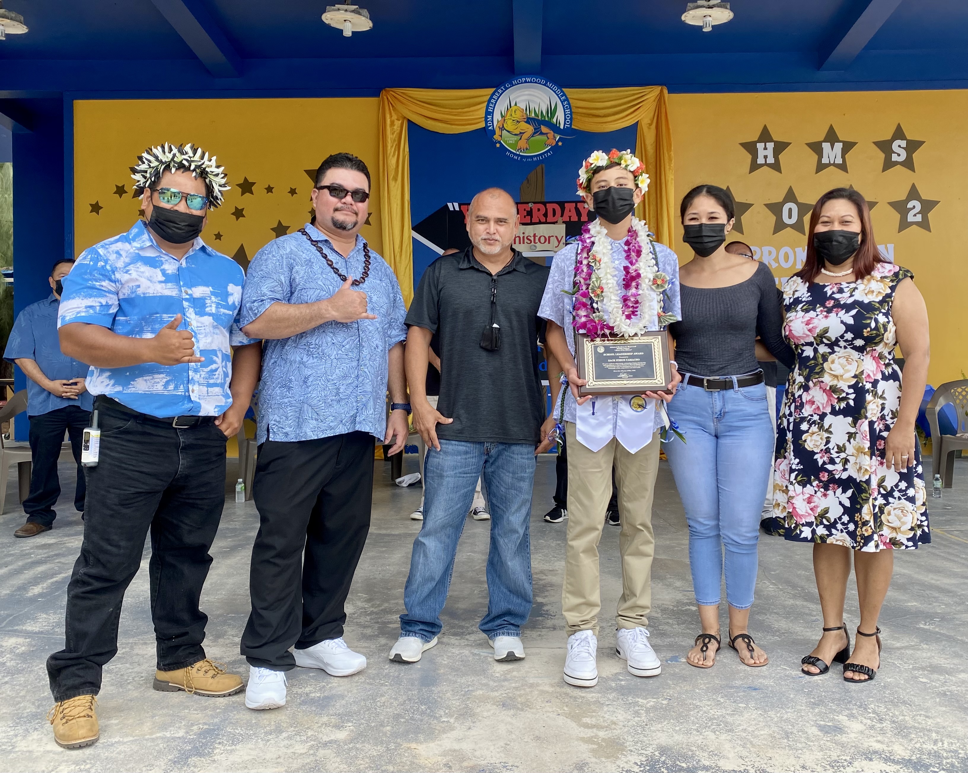 The recipient of the Principal’s Leadership Award is Zack Itibus. With him in the photo his parents, Hopwood Principal Victorino Borja and Vice Principals Karen Manuel and Ben Seman.