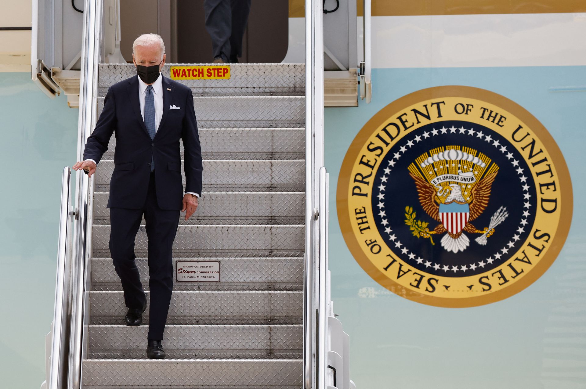 President Joe Biden arrives aboard Air Force One at Yokota U.S. Air Force Base in Fussa, on the outskirts of Tokyo, Japan, May 22, 2022.