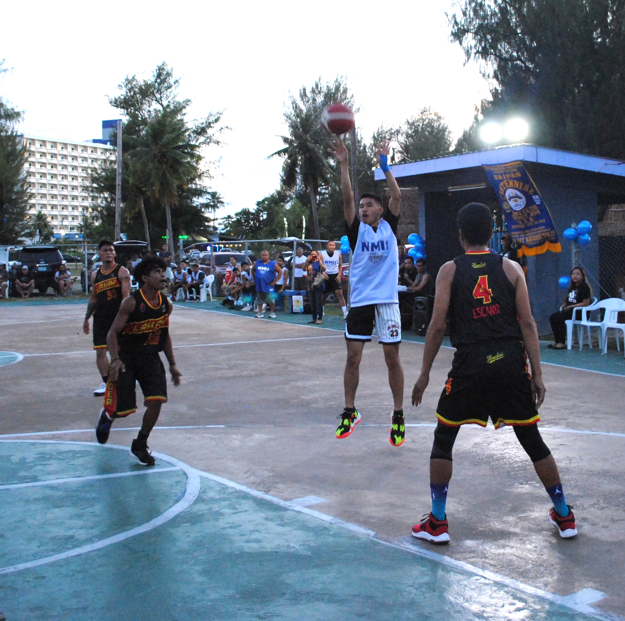 Team Marianas' Naraja pulls up for the mid-range jumper.