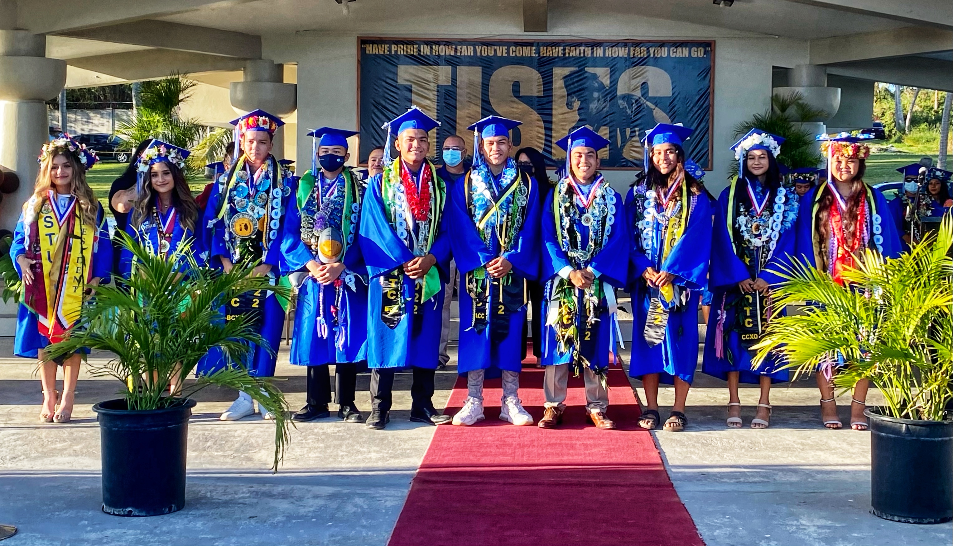 The top 10 graduates of Tinian High School’s Class of 2022: Isa Ha’ani Gutierrez Long, valedictorian; CIelo Citlalli Gutierrez Long, salutatorian; Peyton Robert Christian (3); Lloyd Aaron Lopez Rivera (4); Matt Edison Salvosa Soliva (5); Malinao Tasi Quitugua Palacios (6); Chit Alain Llanora Acollador (7); Emiliana Anastasia Famaw King (8); Colleen Michelle San Nicolas Cing (9), and Elcy Lizelle Ayuyu John (10). (Story on page 4)
