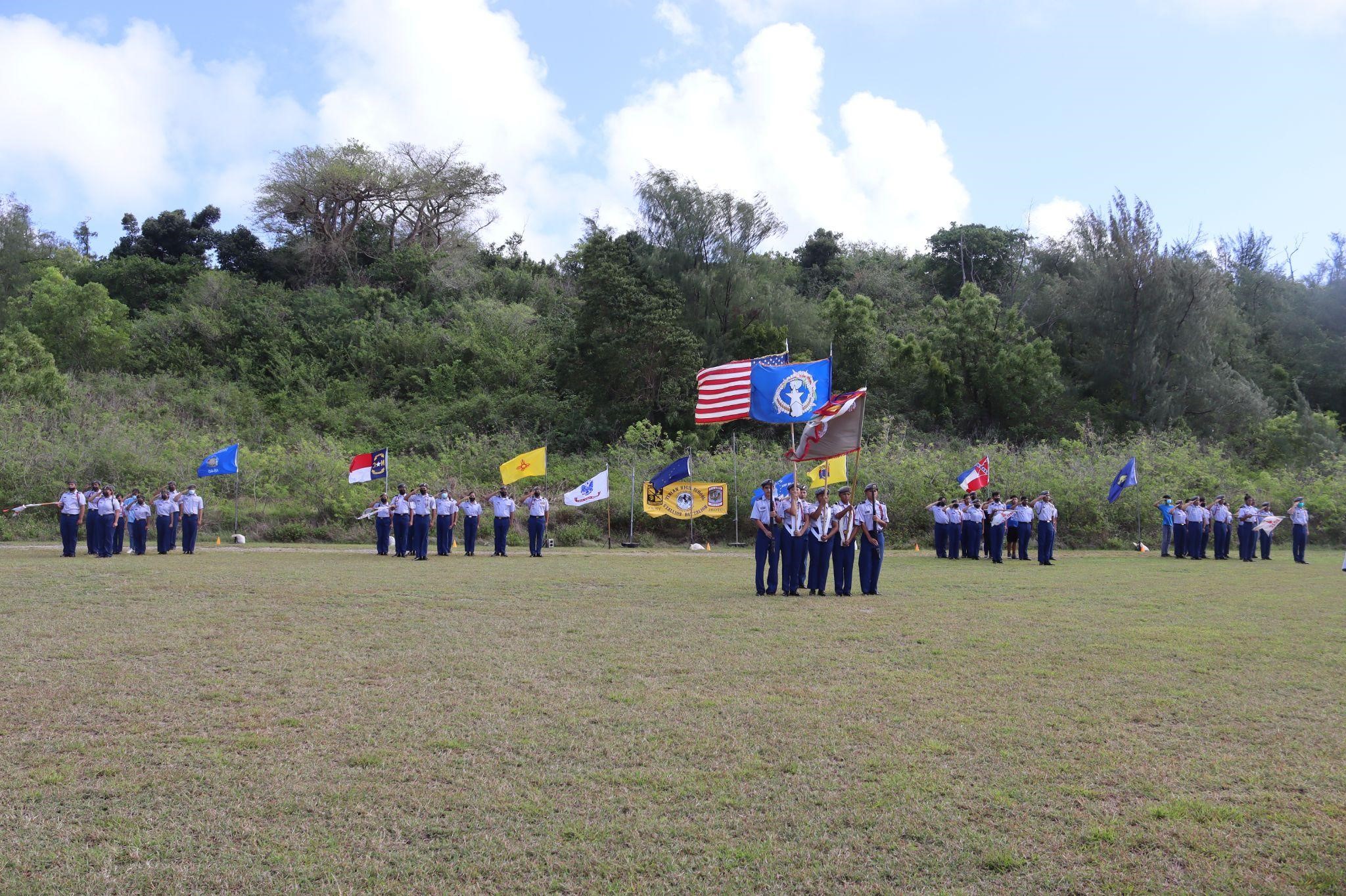 The Tinian Jr/Sr HS Stallion Battalion cadets hold their change of command ceremony on April 25, 2022.