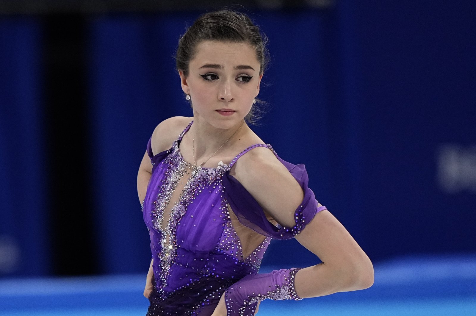 Kamila Valieva of the Russian Olympic Committee before a Winter Olympics event in Beijing, China on Feb. 15, 2022.