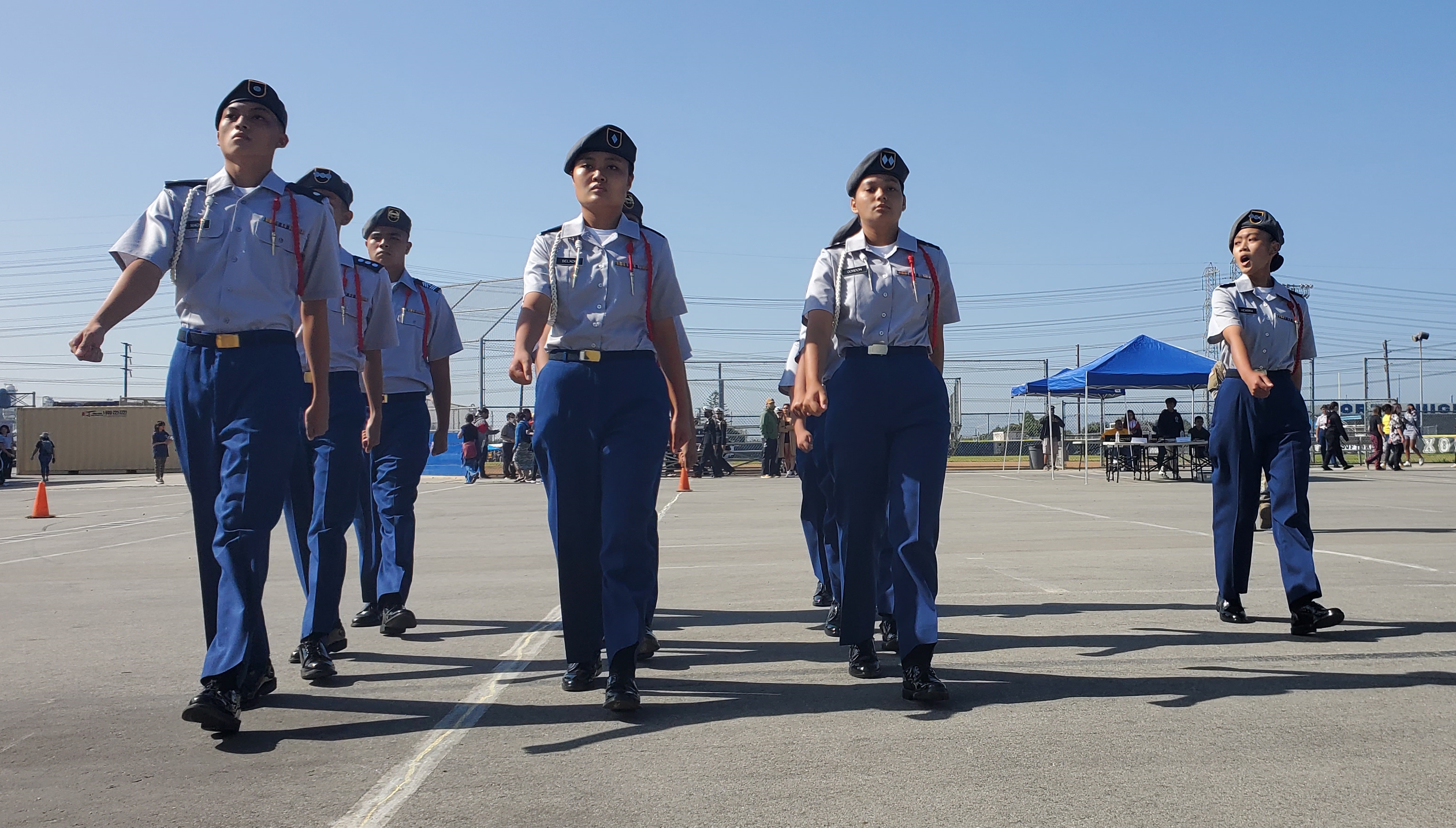 CNMI JROTC Commander Marie Ann Hembra of Saipan Southern High School leads her unit during the 2022 Golden Bear West Coast National Drill Meet Unarmed Varsity Competition in Torrance, California on Saturday, besting several schools in their division to take second place in the nation.  The CNMI JROTC took first place overall in the army division.