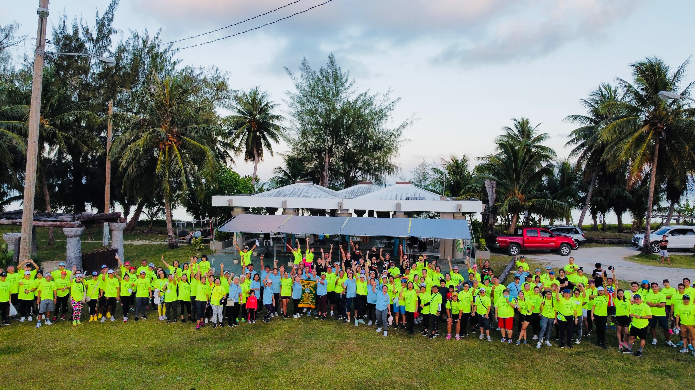 Some of the participants of the Saipan Marianas Lions Club’s 4th Annual 5K Walkathon pose for a photo before the kickoff at 6 a.m. at the Carolinian Village in Garapan on May 1, 2022.