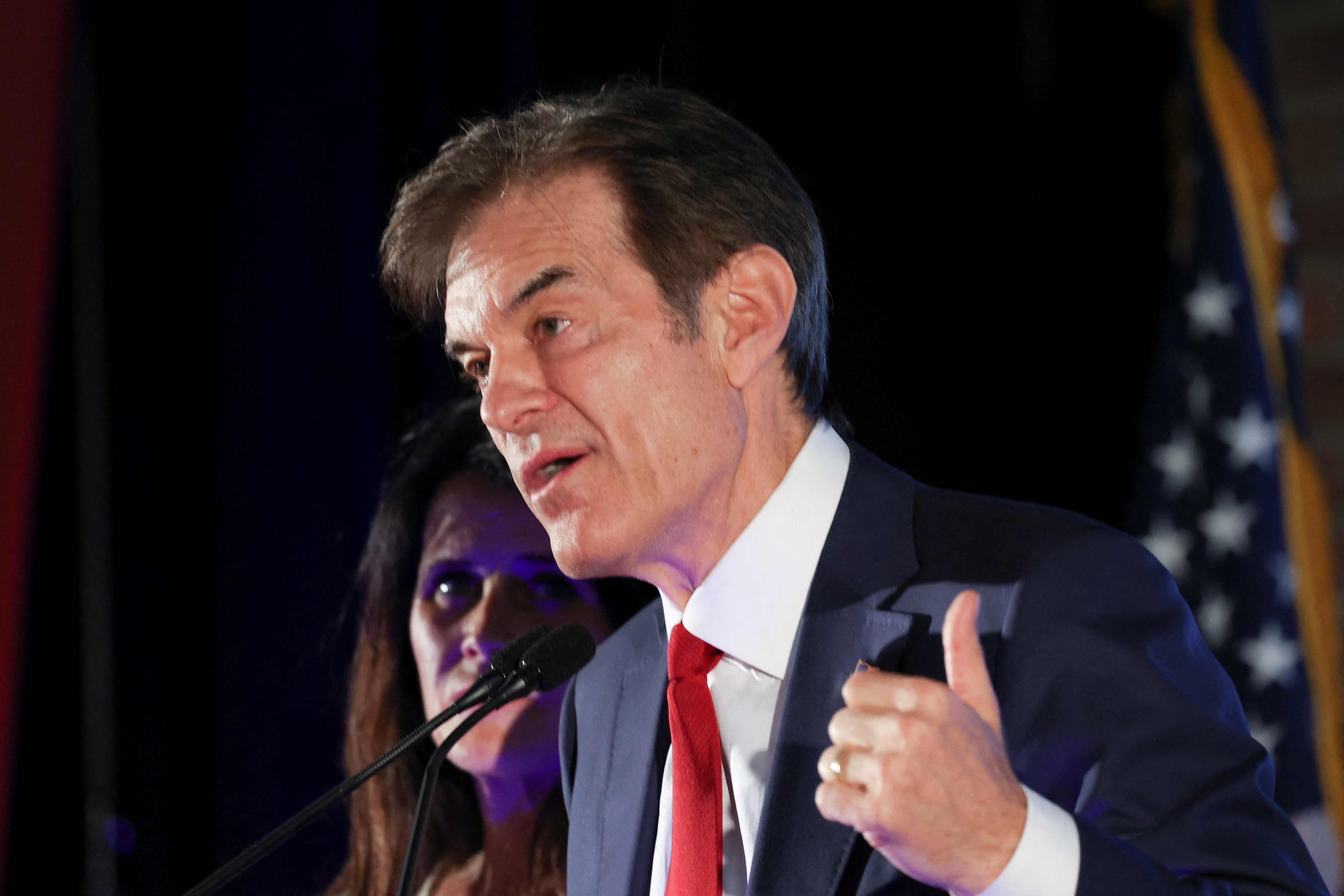 Pennsylvania Republican U.S. Senate candidate Dr. Mehmet Oz speaks at his primary election night watch party in Newtown, Pennsylvania, May 17, 2022.