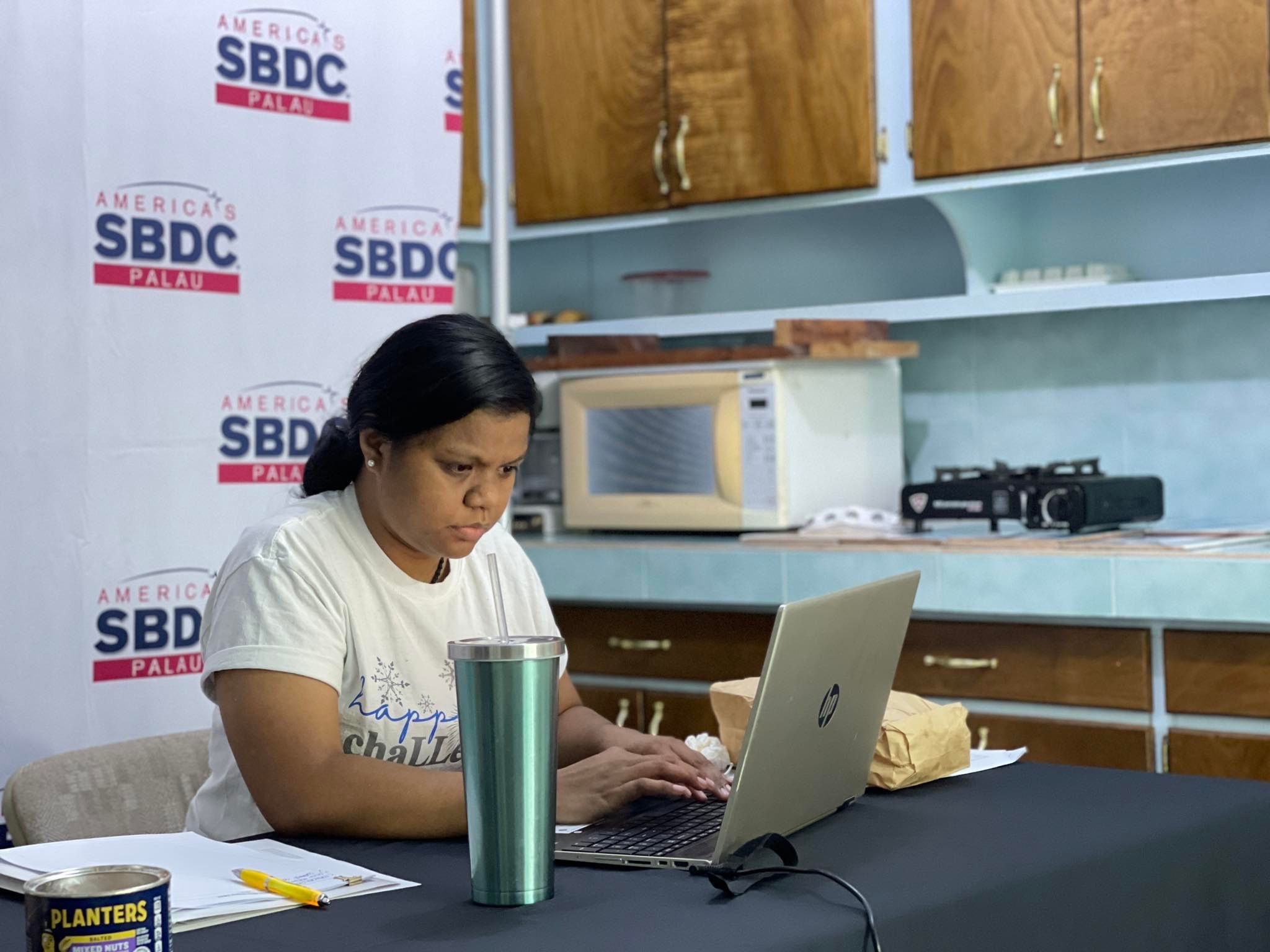Donalynn Bukurou, a participant from Palau, works on pitch ideas for the Startup Weekend Micronesia event on April 27.