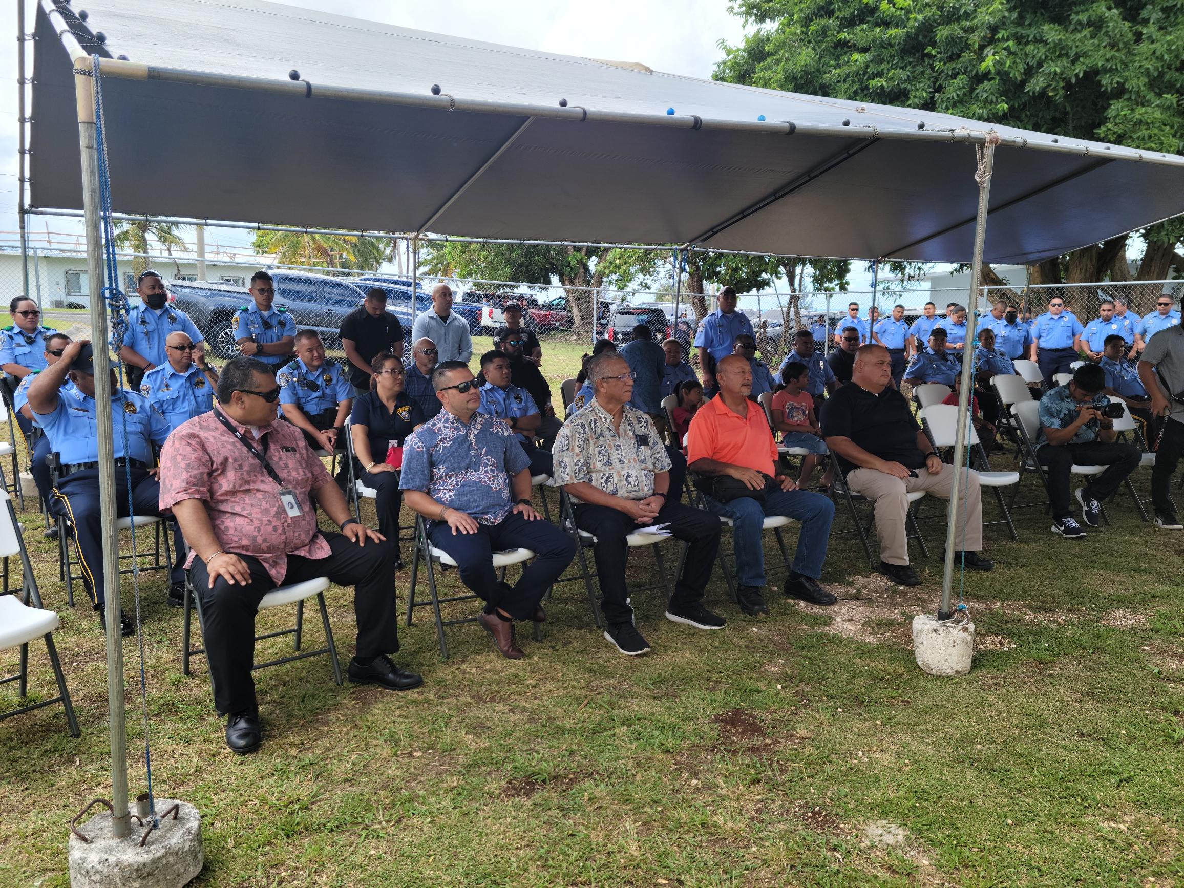 Joining the Department of Public Safety for a ribbon-cutting ceremony Monday at the new K-9 facility on Capital Hill were Senate Floor Leader Vinnie F. Sablan, who represented the governor, Finance Secretary David Atalig, House Minority Leader Angel Demapan, Rep. Joseph Guerrero, Rep. Joe Flores, Community and Cultural Affairs Secretary Joseph Deleon Guerrero, acting Fire Commissioner Jessie Mesa, and other law enforcement officials.  