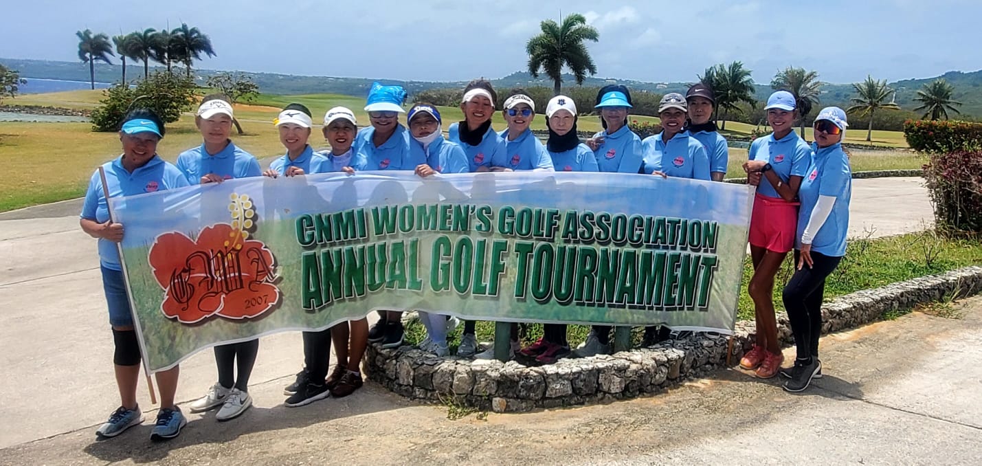 CNMI Women's Golf Association members pose for a photo before the start of their golf tournament at LaoLao Bay Golf & Resort on April 10, 2022.
