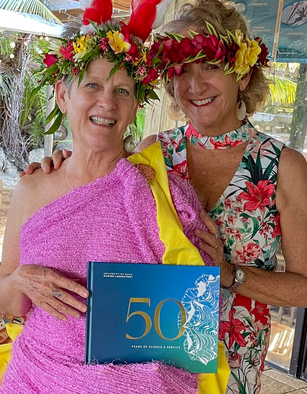 From left, Olympia Terral, research associate at the Western Pacific Tropical Research Center, and Laurie Raymundo, interim director of the Marine Lab and professor of marine biology at the University of Guam, at the “University of Guam Marine Laboratory: 50 Years of Science & Service” book launch on May 7 at the Marianas Yacht Club. Terral is one of the book's contributors.