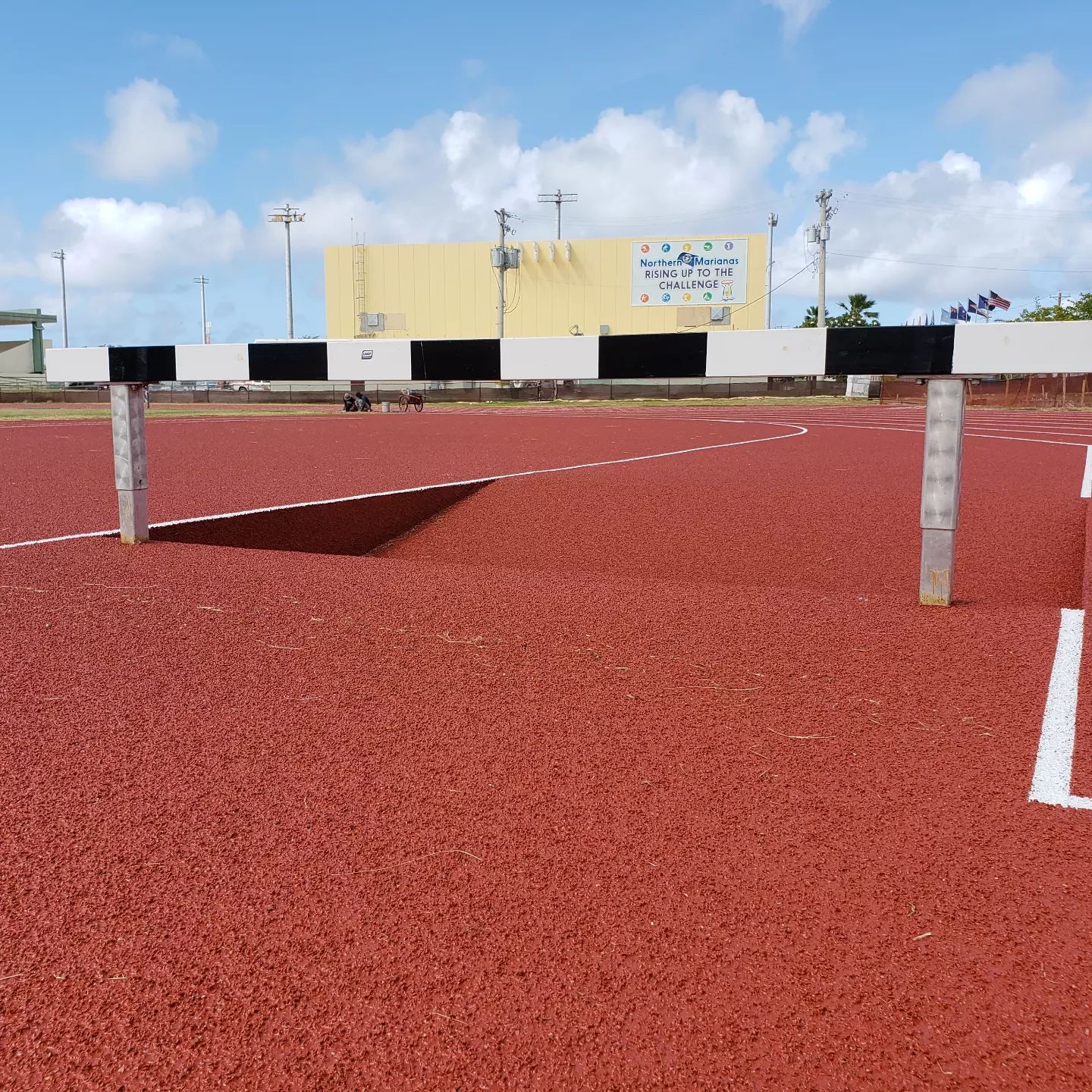 The steeplechase barriers have been installed at the track of the Oleai Sports Complex.