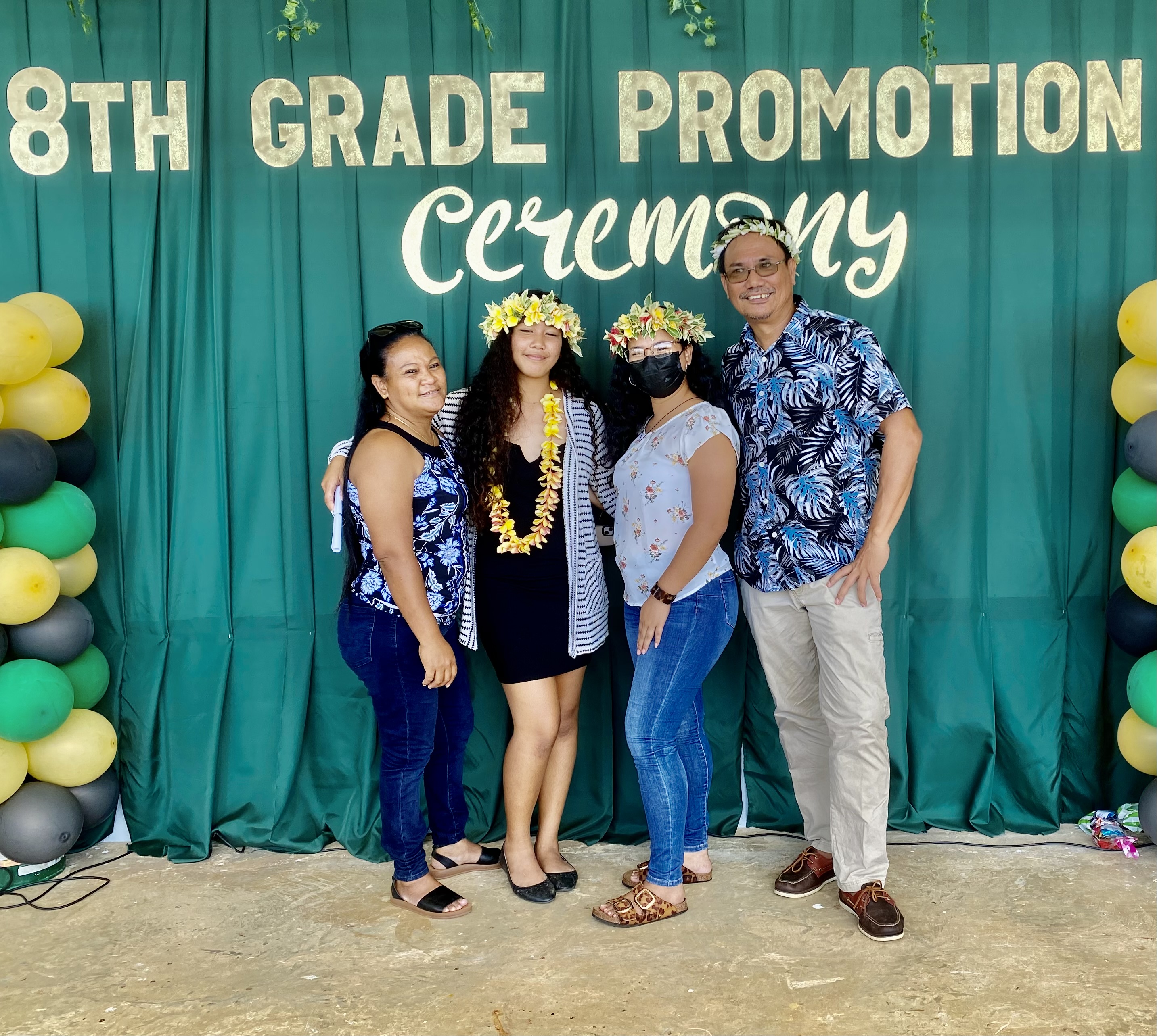 From left Serrina Manabat, 8th grade promotee Keziah Manabat, Maria Manabat, and Bryan Manabat. Keziah received an award for outstanding academic achievement.