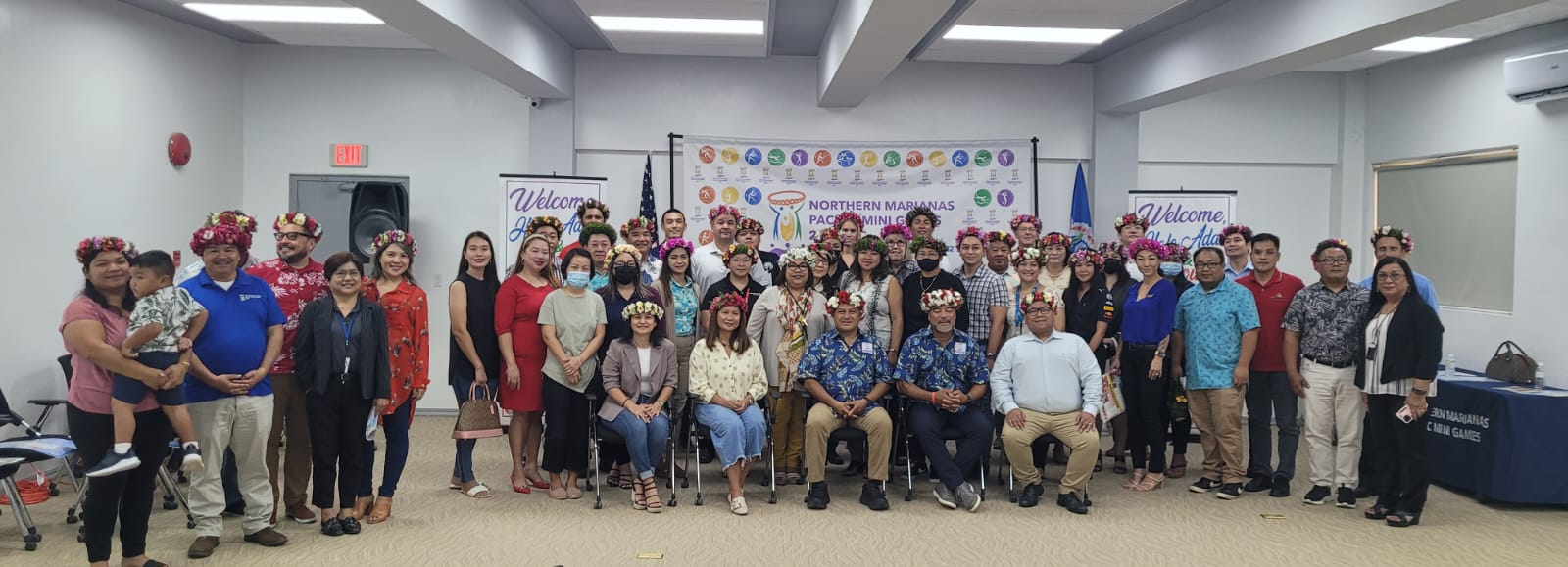 The  sponsors of the Northern Marianas Pacific Mini Games 2022 and organizing committee officials and members pose for a photo at the conclusion of a press conference held Wednesday in the Ada Sports Complex conference room.