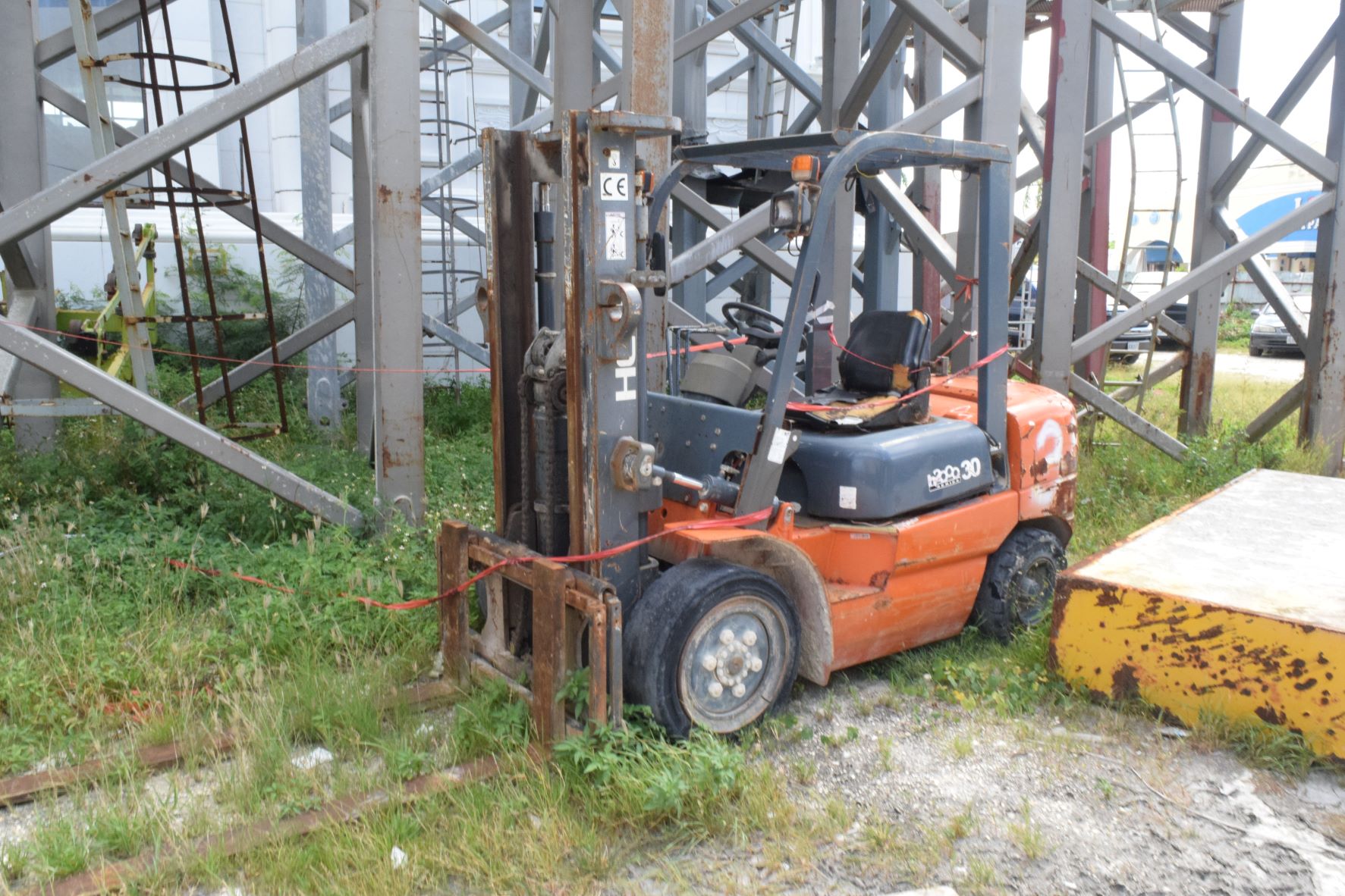 A rusty forklift is seen at the Imperial Pacific International construction site in Garapan.