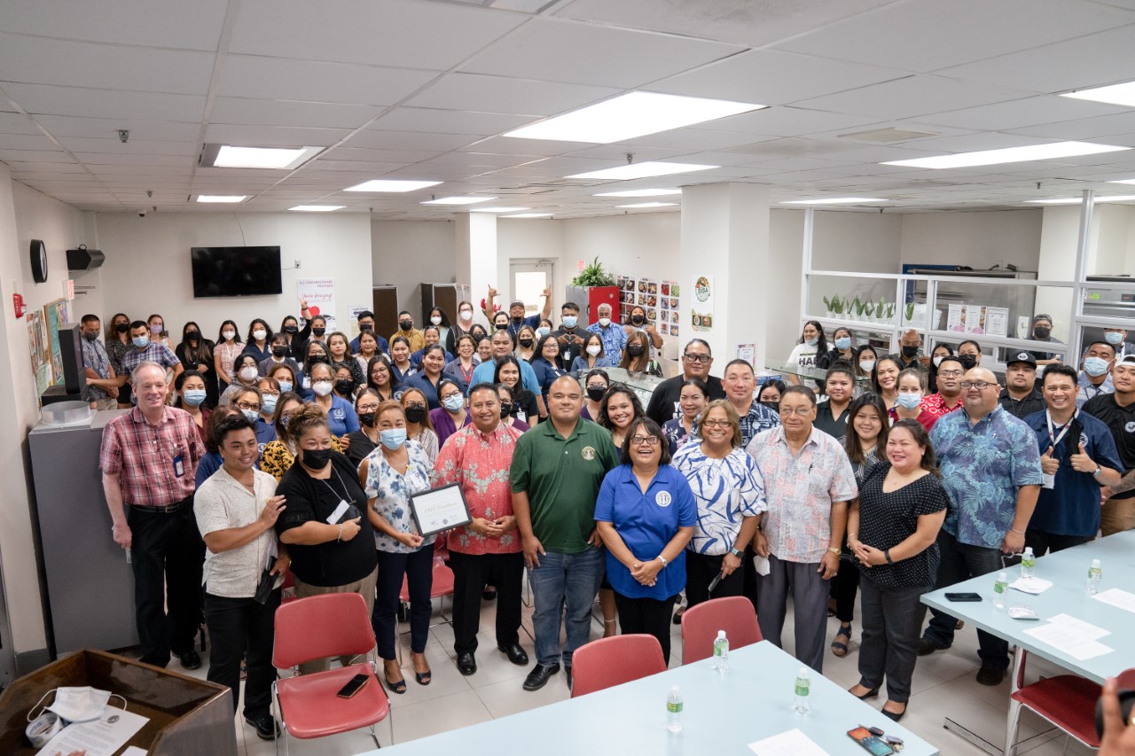 Gov. Ralph DLG Torres poses for a photo with Commonwealth Healthcare Corp. and other public health officials and personnel after signing the Mental Health Awareness Month and National Hospital Week proclamations Tuesday at CHCC.