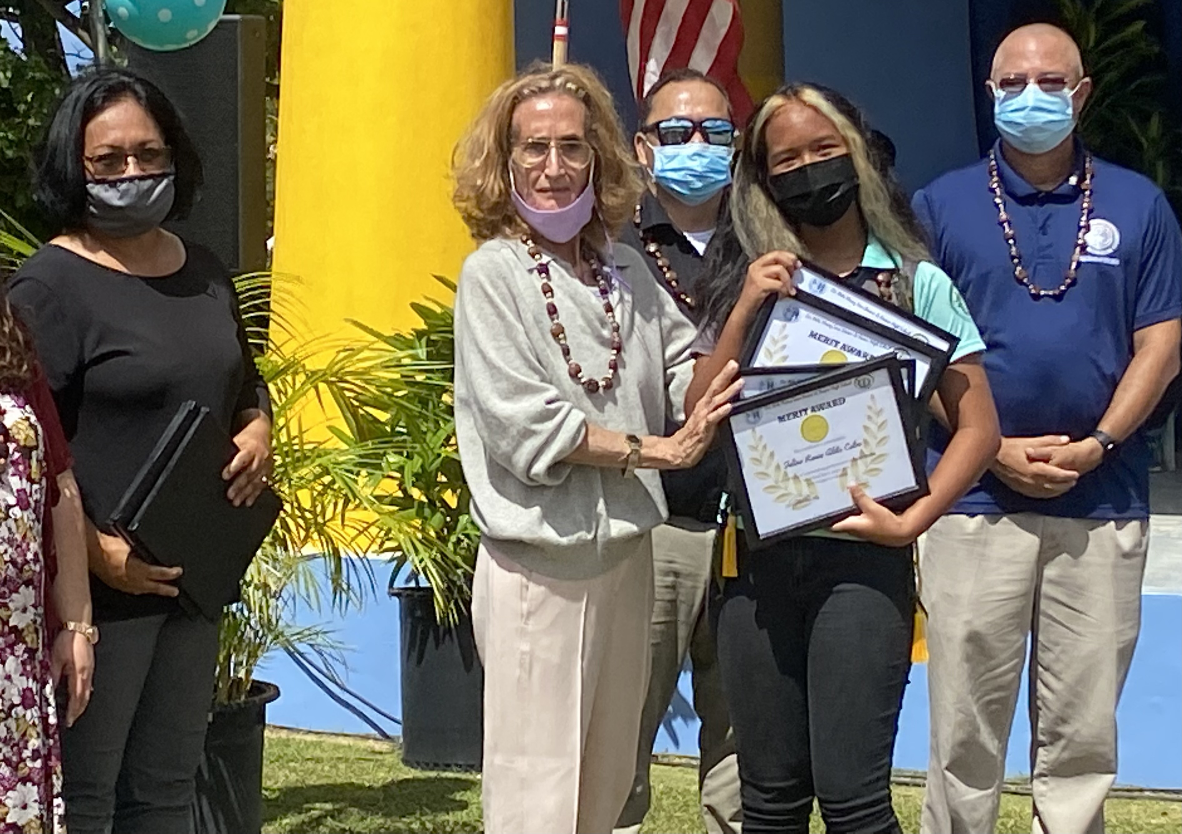 Newly promoted Jelina Renee Aldis Calvo receives the subject awards for Social Studies, Leadership Corps, Physical Education and Career Exploration-Fine Arts.