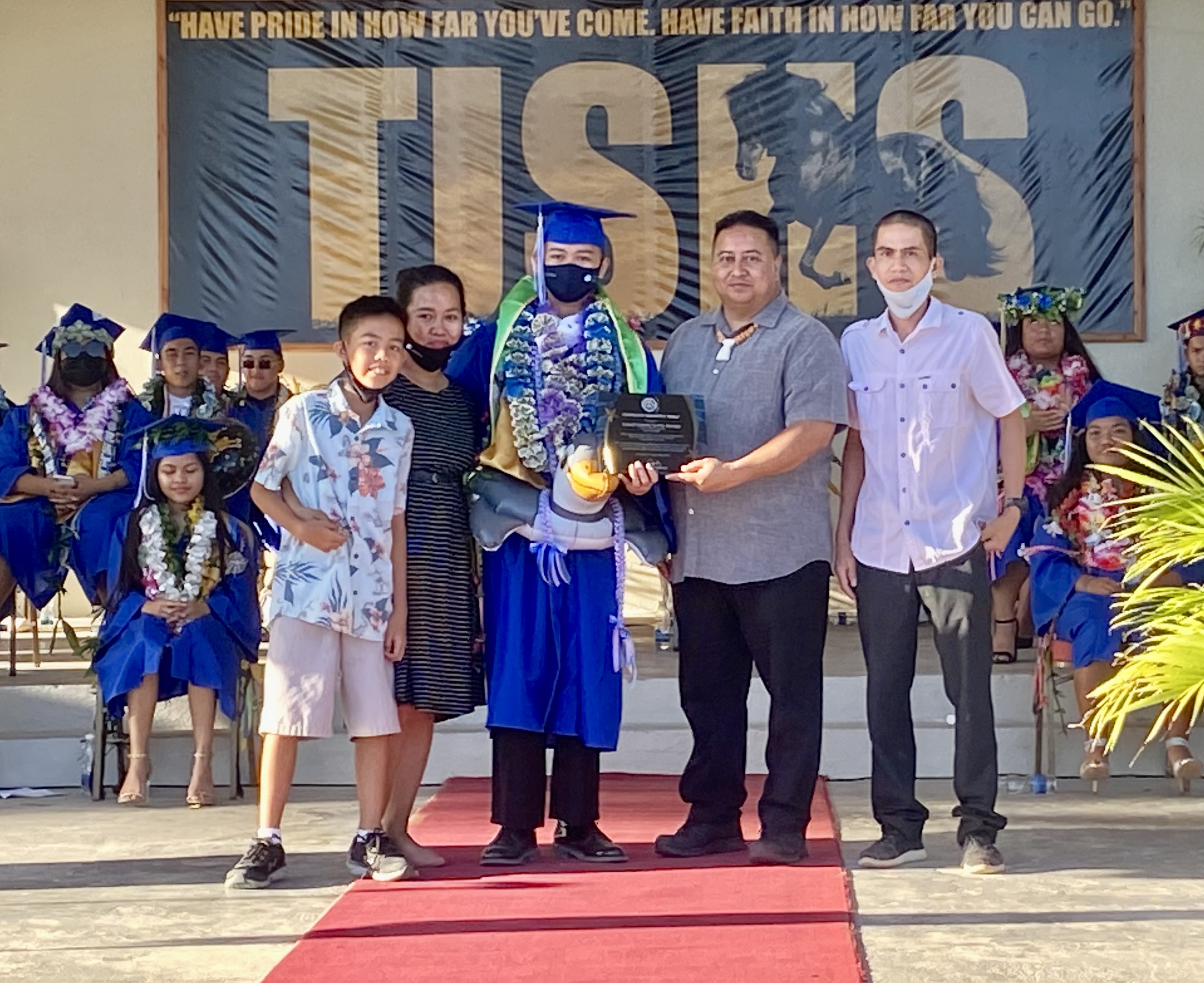 Tinian High School’s Class of 2022 Governor’s Award recipient was Lloyd Aaron Rivera, who received the award from Gov. Ralph DLG Torres. Rivera’s family joined him on stage.