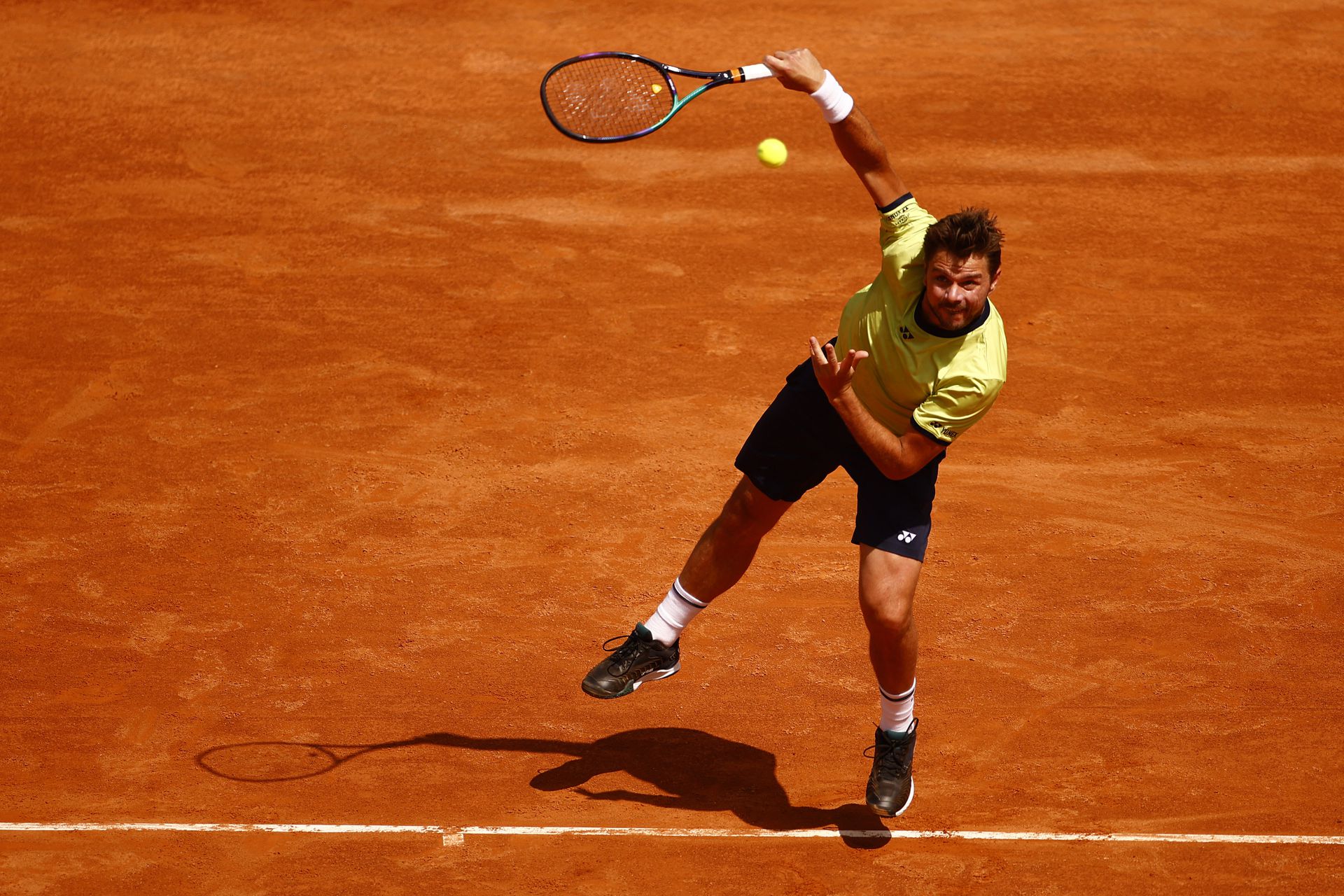 Switzerland's Stan Wawrinka in action during his first round match against Reilly Opelka of the U.S. at Foro Italico in Rome, Italy on May 9, 2022