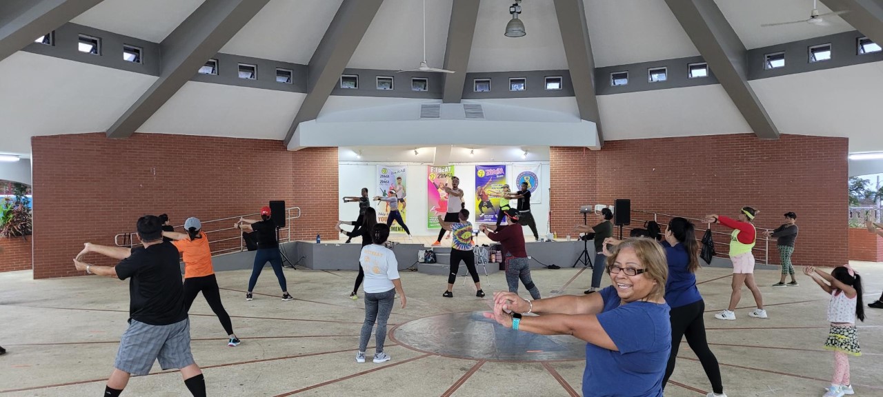 CHCC CEO Esther Muna joins Fitbeat for a Zumba class on Wednesday at Garapan Central Park.