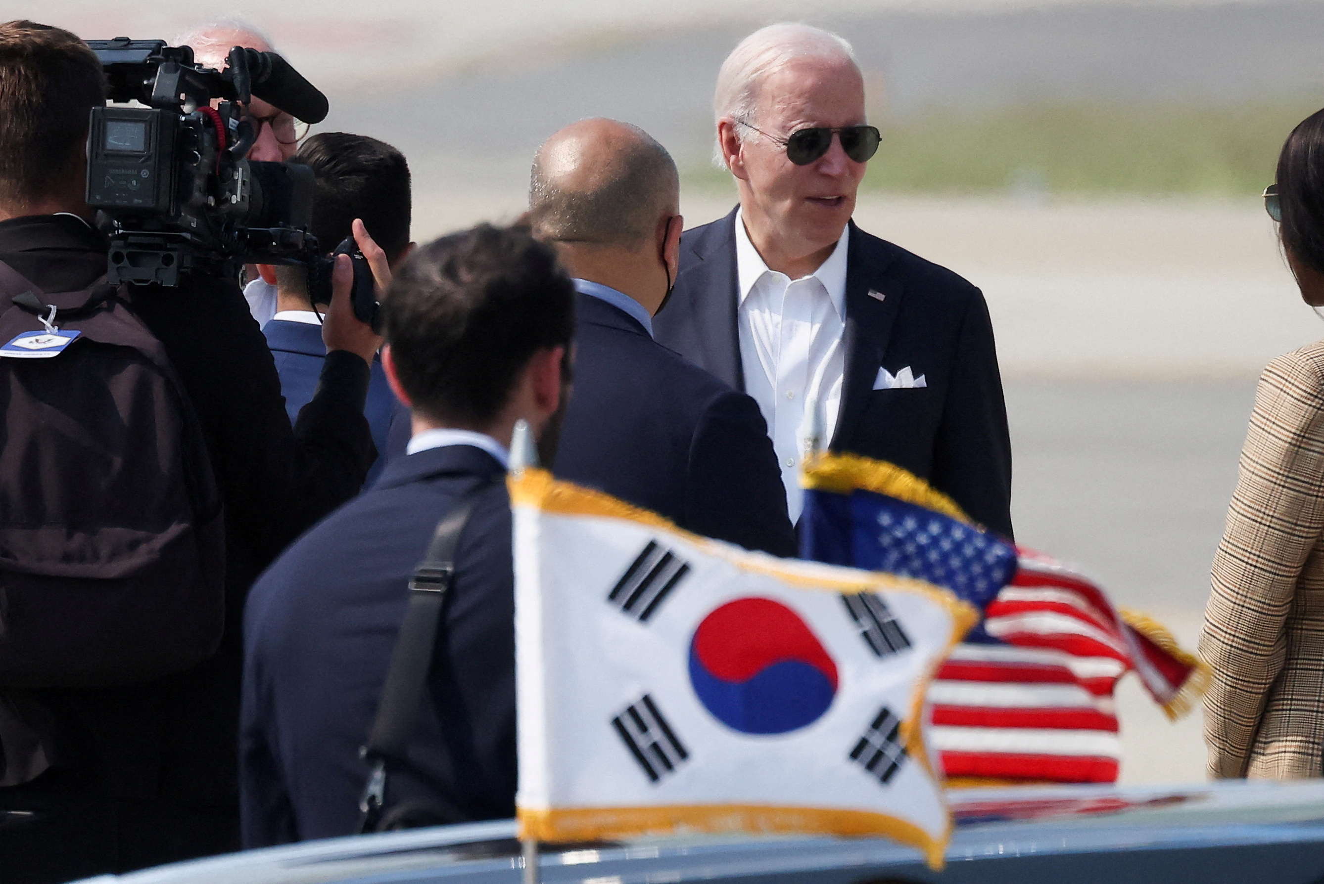 President Joe Biden arrives at Osan Air Base for travel to Japan, in Pyeongtaek, South Korea, May 22, 2022.