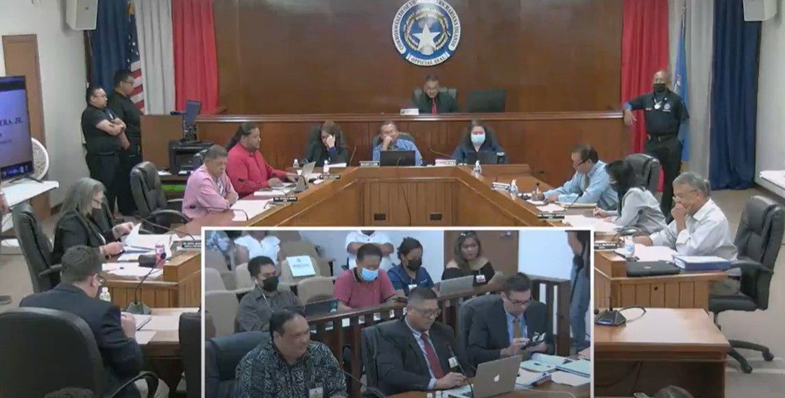 Senate President Jude U. Hofschneider presides over the Senate impeachment hearing Friday morning, May 13, in the Senate chamber.