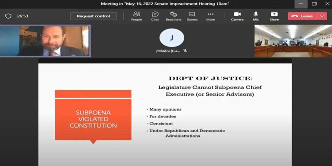 The governor’s U.S.-based attorney, Ross Garber, testifies via videoconference during the Senate impeachment hearing Monday morning.