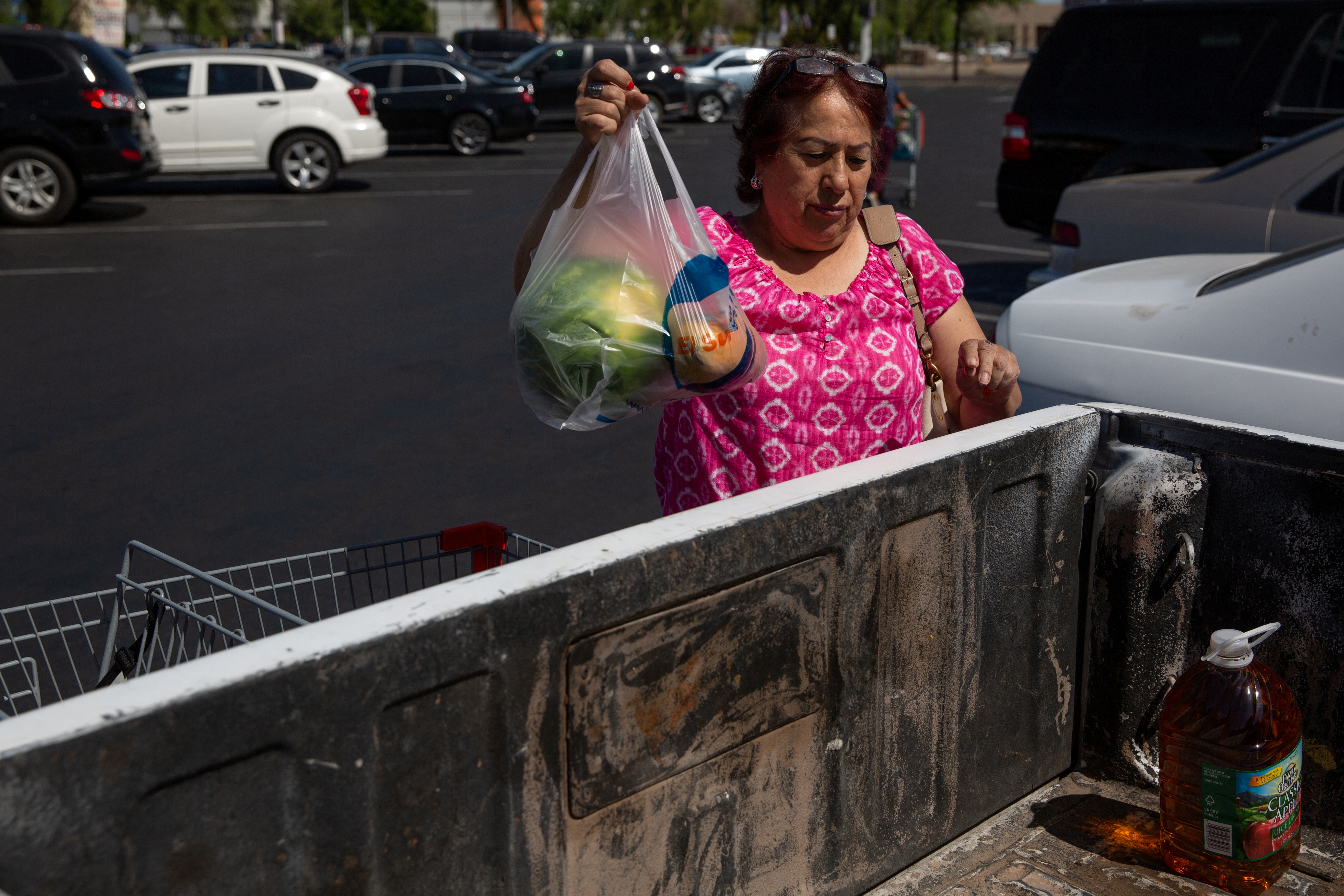 Maria Nancy Cisneros, a Latino voter, puts groceries away after speaking to Reuters about inflation concerns during an interview in Phoenix, Arizona on April 20, 2022.