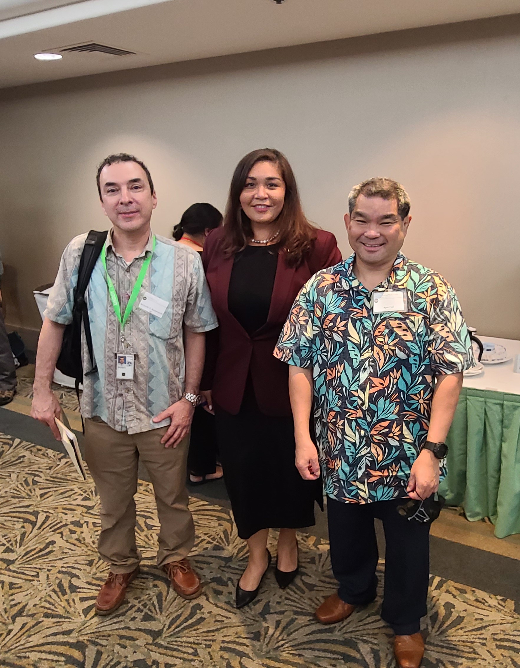 Special Assistant for Public Transportation Alfreda Camacho Maratita with USDOT- FTA Region IX officials —  Bernardo Bustamante, director for the office of Program Management and Project Oversight and  Ryan Fujii, general engineer — during the Territorial Climate and Infrastructure Update Presentations held in March in Honolulu, Hawaii.
