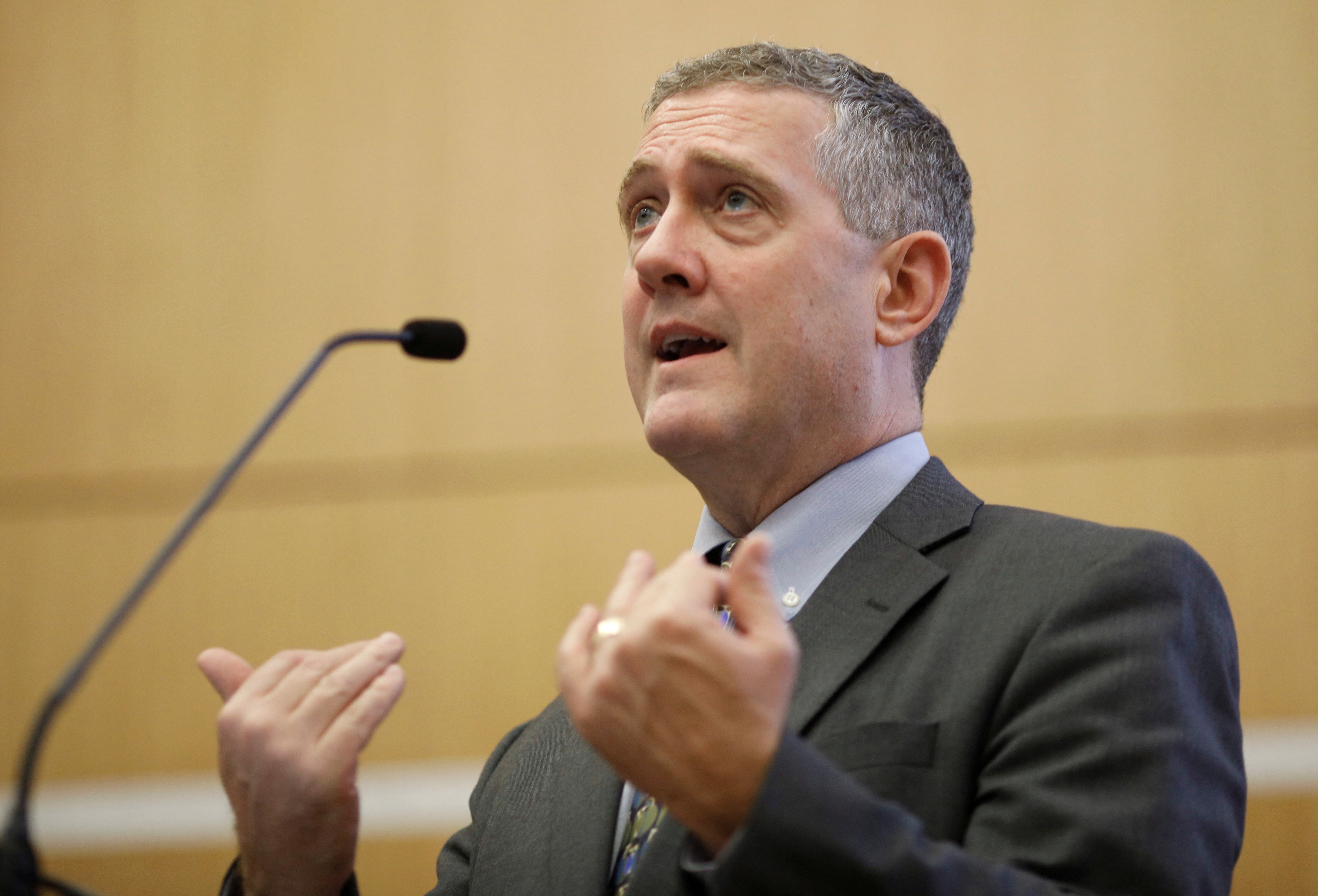St. Louis Federal Reserve Bank President James Bullard speaks at a public lecture in Singapore on Oct. 8, 2018.