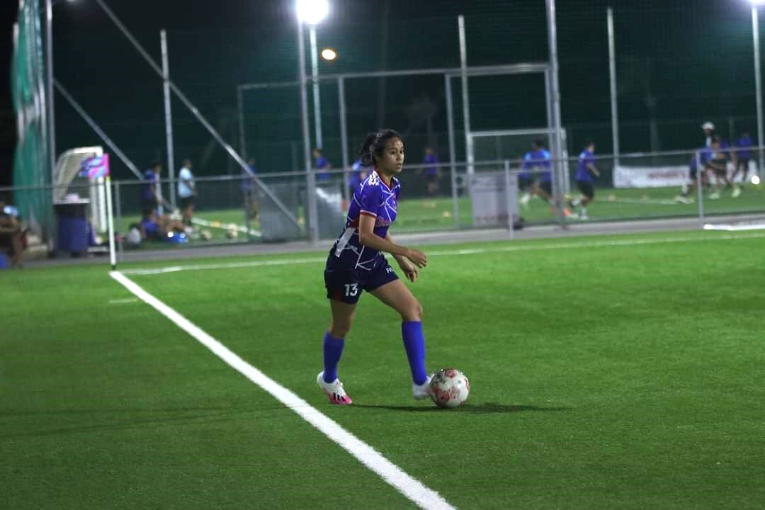 Shirley's Alexandria Vergara sets up the play after regaining possession during a premier division game of the Dove Women's League on Wednesday at the NMI Soccer Training Center.