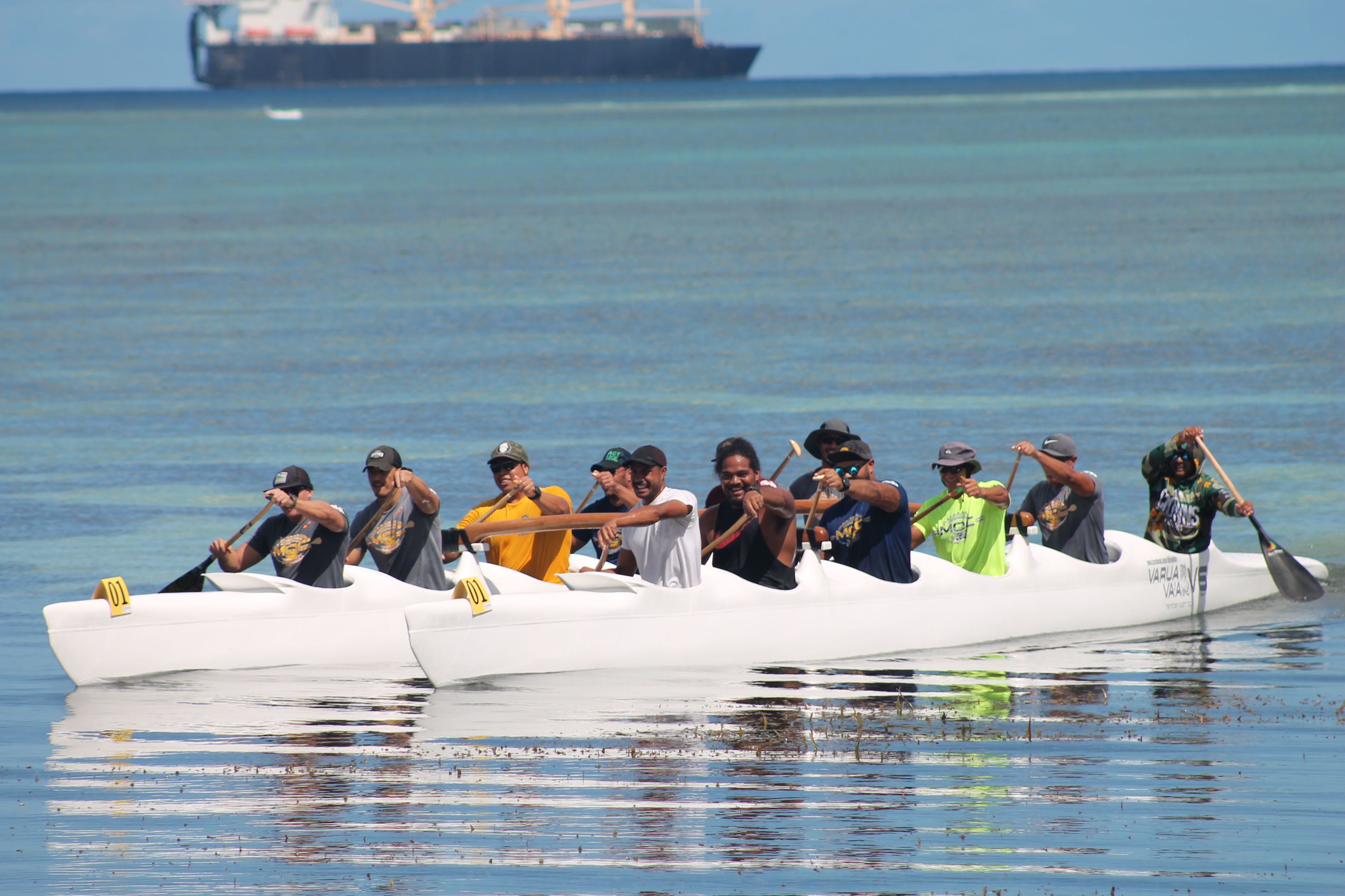 Prospective members of the CNMI men's team complete the 500m distance on a V12 format during a dry run Saturday for the Pacific Mini Games 2022 at the 13 Fishermen Memorial beach.