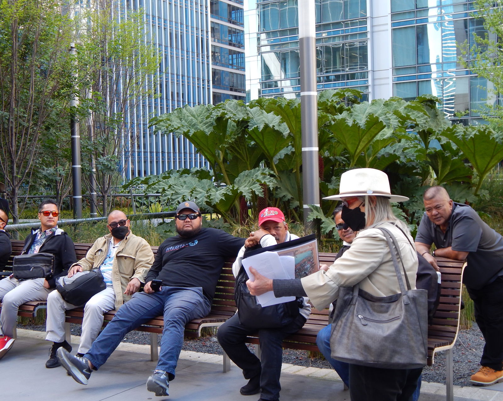 Green Building Tours tour guide Candice Kollar presents more details on the Salesforce Transit Center, Salesforce Park, and the other green buildings in downtown San Francisco during Day 2 of the Zero Waste training held in San Francisco, California.  Also in photo, from left: Office of Planning and Development deputy director Christopher A. Concepcion, director of the Administrative Services Division of the Department of Public Works Peter P. Camacho, resident director of the Department of Public Works on Rota Deron Mendiola, Mayor of Tinian and Aguiguan Edwin P. Aldan, Senate President Jude U. Hofschneider, and DPW Solid Waste Management Division director Blas T. Mafnas.