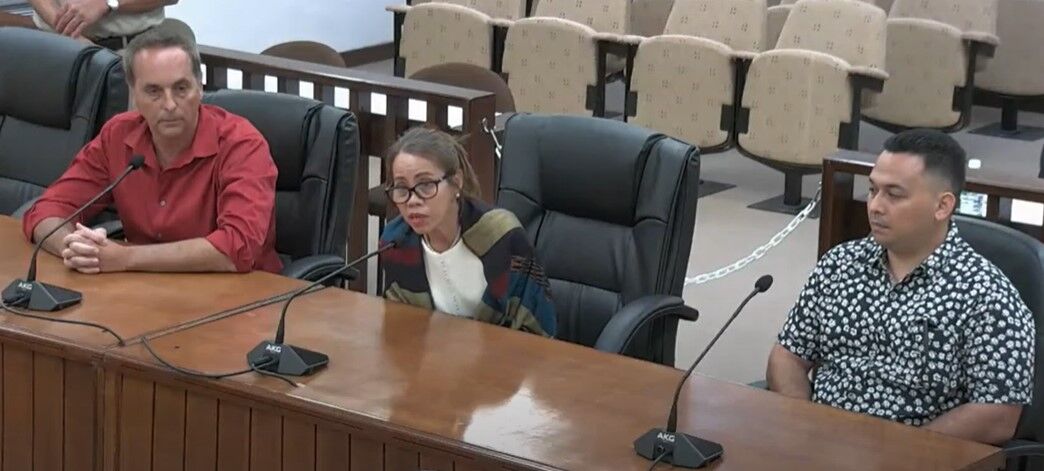 From left, Northern Marianas Technical Institute board nominees  Keith J. Stewart, Irene N. Holl, and  Zenn Q. Tomokane appear before the Senate on Thursday.