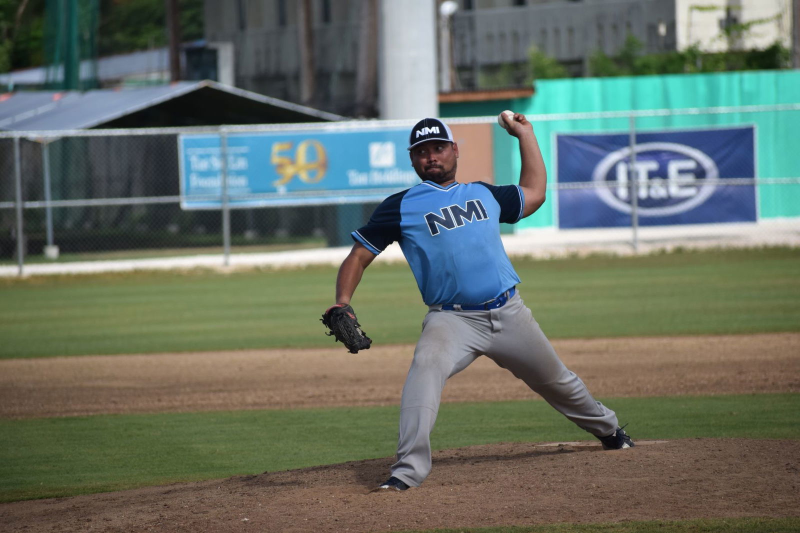 The NMI's Josh Jones throws a pitch during Friday's game against Palau at the Francisco "Tan ko" M. Palacios Baseball Field.  The NMI won 2-0 and will face Guam in the gold-medal game.
