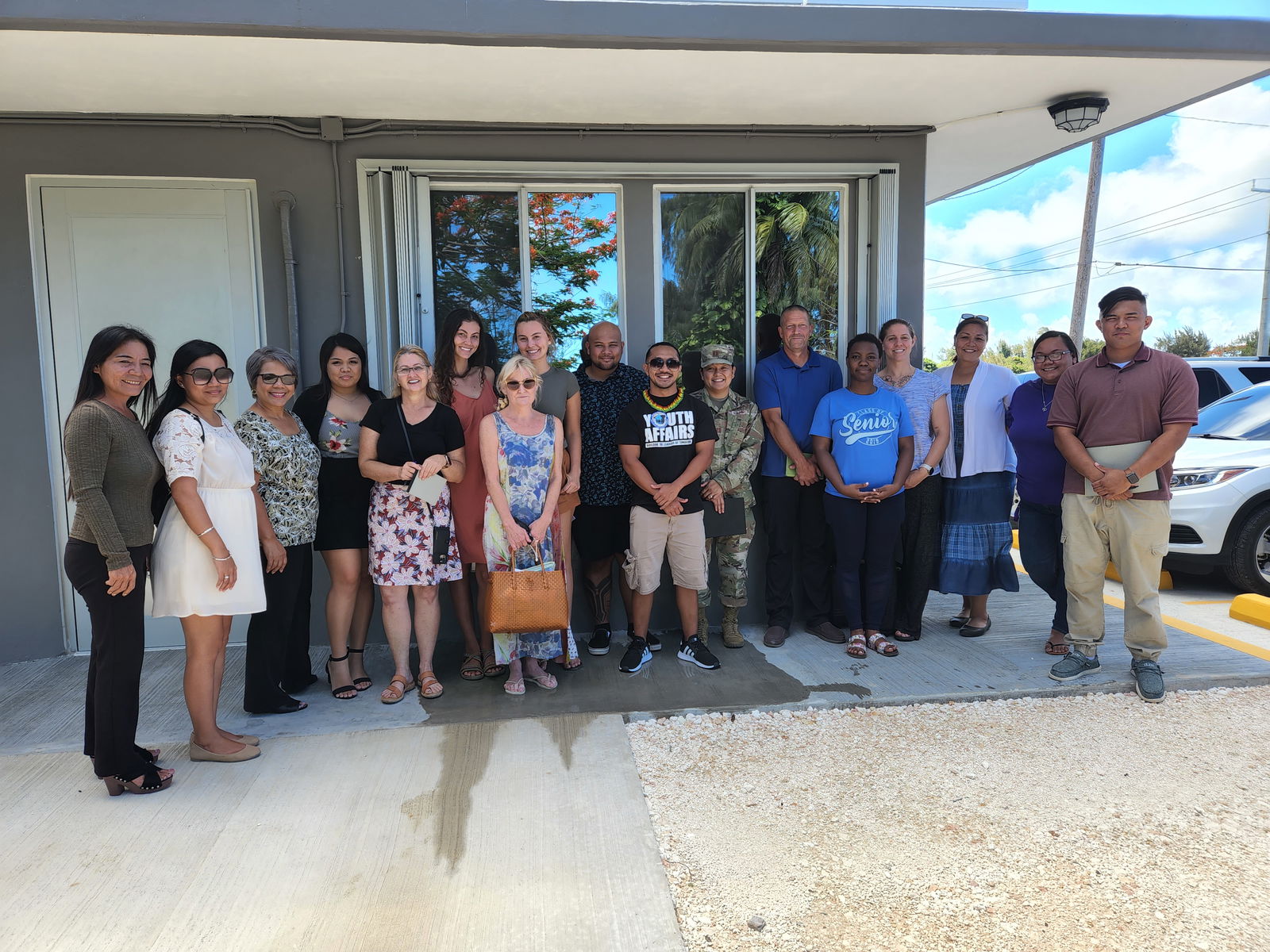 In photo are government and community partners of the 445th MDVS Soldiers: Commonwealth Bureau of Military Affairs Special Assistant Glenna S. Palacios and team, Boonie Babies’ Aria and Gracelynn Keilbach,  Saipan Cares for Animals Director Beth Pliscou, CNMI Youth Affairs Office Special Assistant Ali Ogo and team, Indo-Pacific Command Liaison Officer Capt. Kimberlyn Hofschneider, MSG Jennifer Bunch, LTC Kenneth B. Collins, SPC Shalleica Bowen of the 445th MDVS, Commonwealth Office of Transit Authority  Special Assistant Alfreda Camacho Maratita and team, SAAR Hope Recovery Program Special Assistant Yvette Sablan and team.