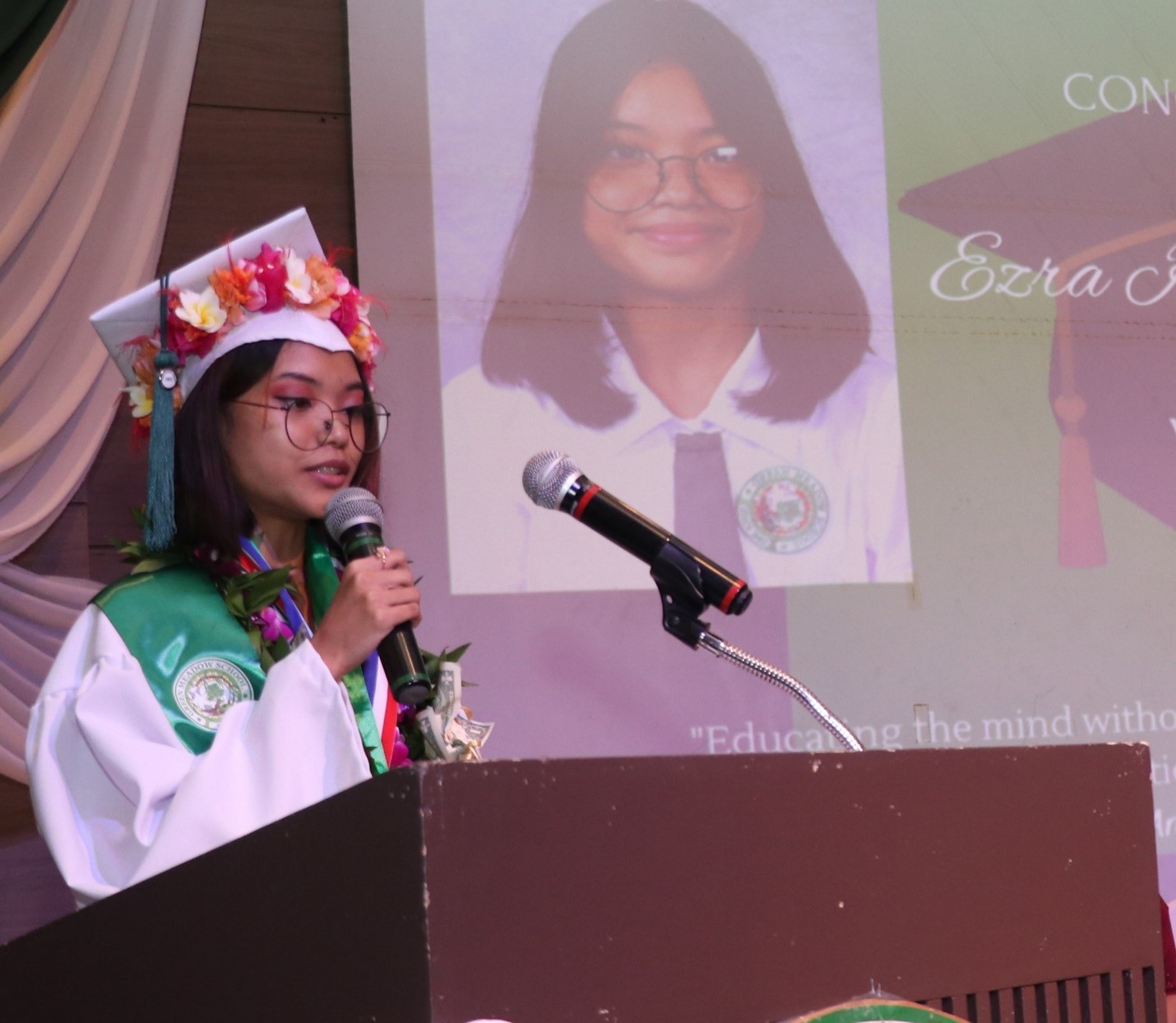 8th Grade Valedictorian Ezra Kirsten Alexa Alfred talked about how her classmates and herself persevered even with the time full of masks, social distancing, online classes and the loss of special events and extracurricular activities.